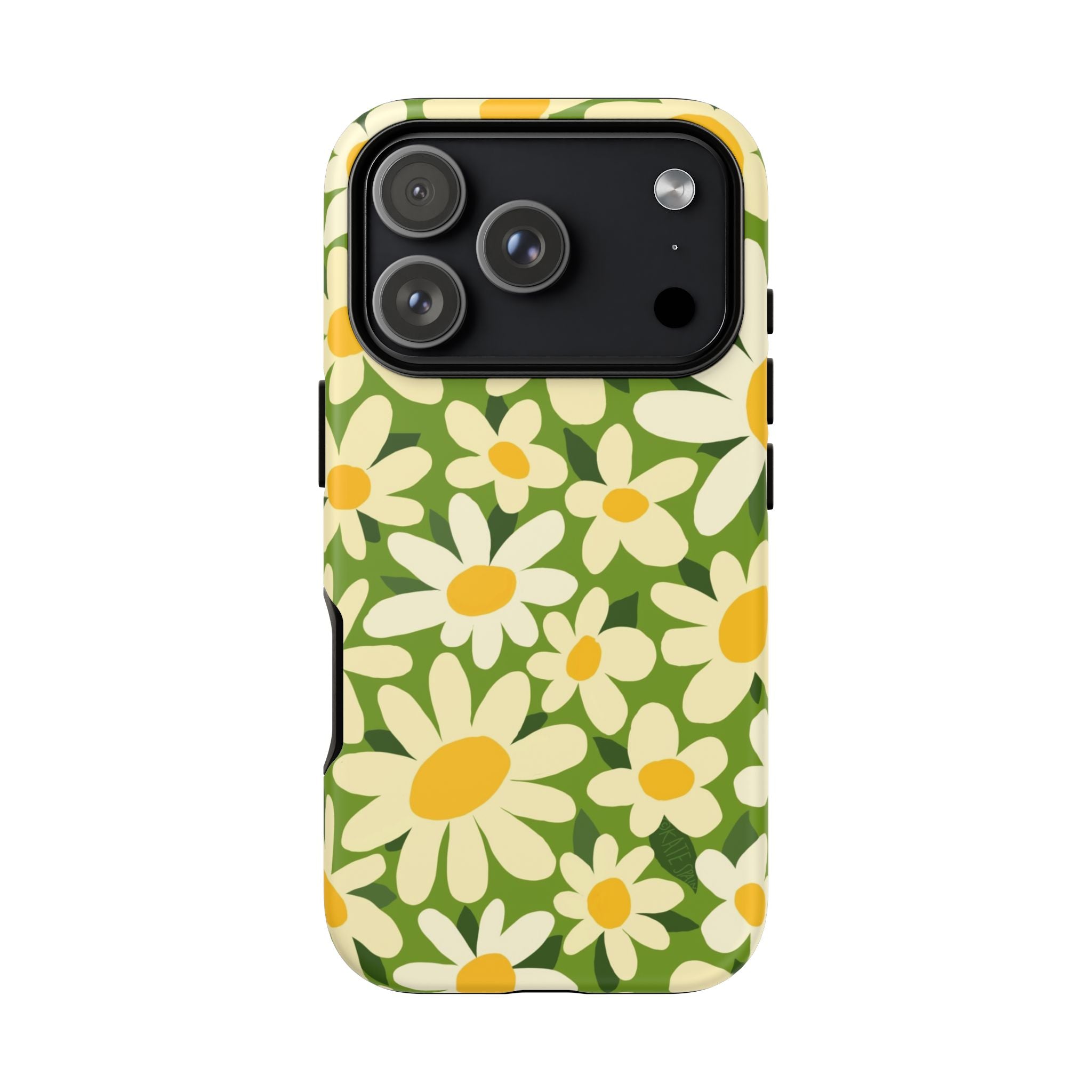 Shasta Daisy Tough iPhone 17 Pro Case – Matte | green, white, yellow daisy floral print