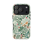 Juniper Tough iPhone 17 Pro Case – Glossy | cream, green, red botanical woodland print