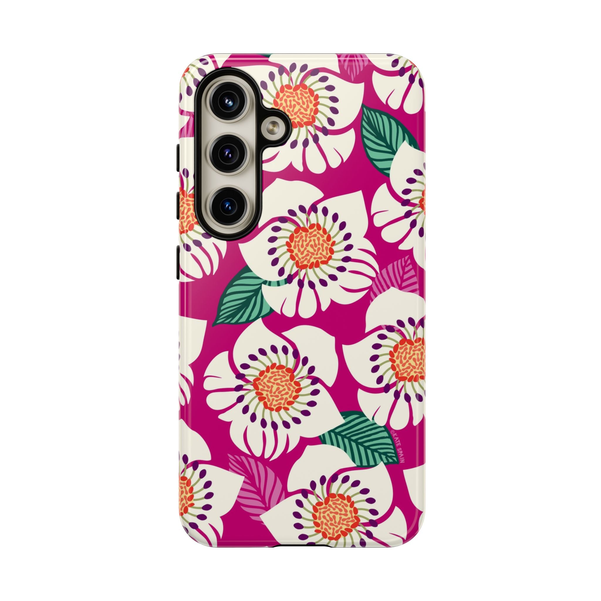 Artistic Panache Samsung Galaxy S24 Case – Glossy | berry, cream white, peach anemone floral print