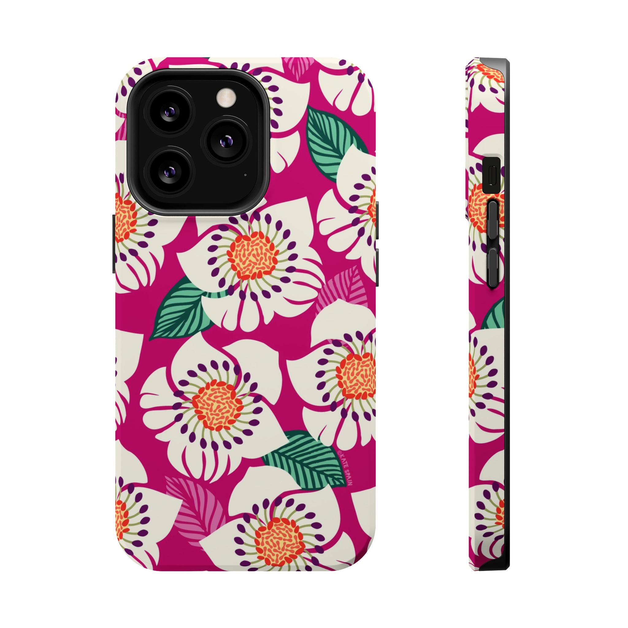 Panache Rose MagSafe iPhone 13 Pro Case – Matte | berry, cream white, peach anemone floral print