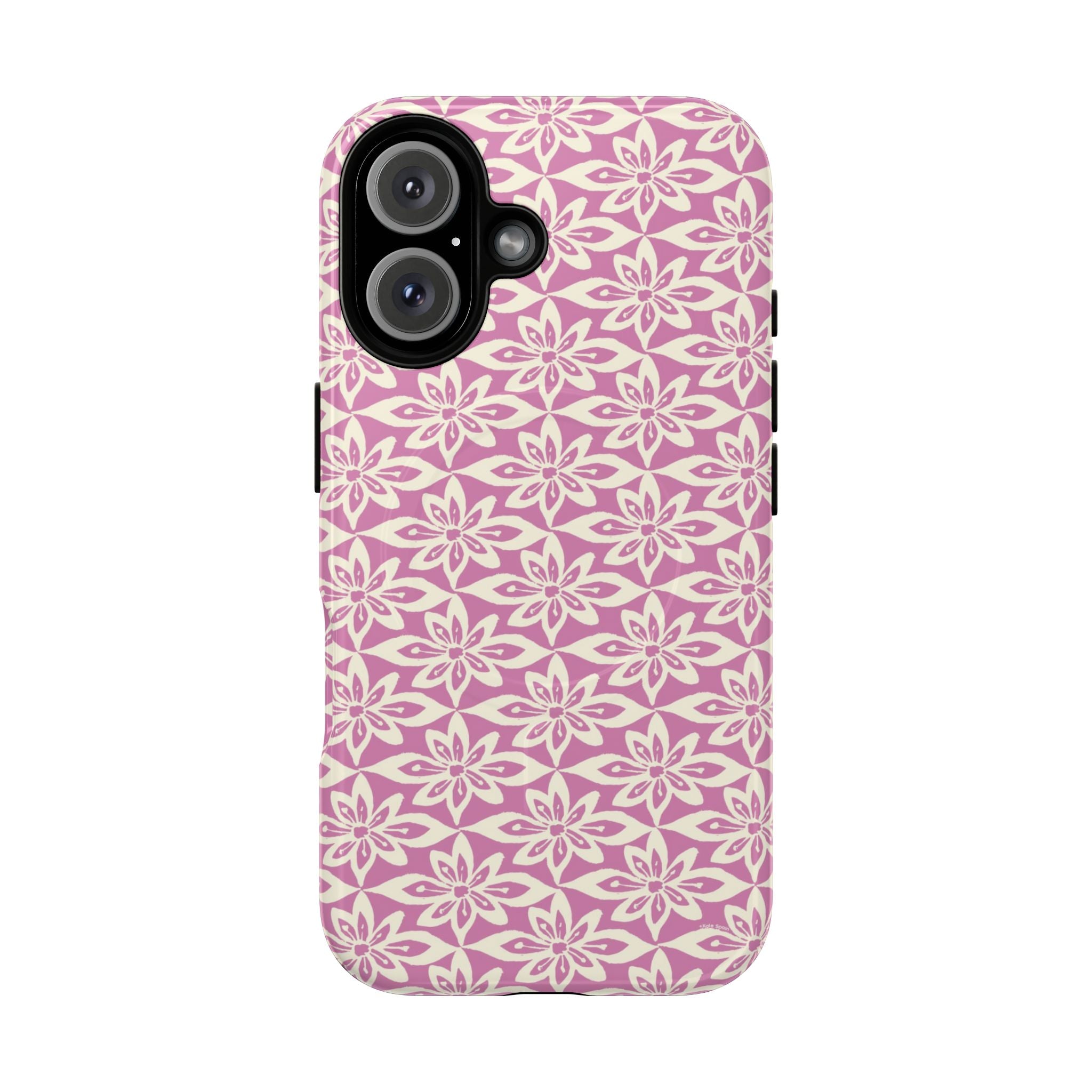 Lily Rose MagSafe iPhone 16 Case – Glossy | graphic white lily print on soft rose — botanical MagSafe case by Kate Spain