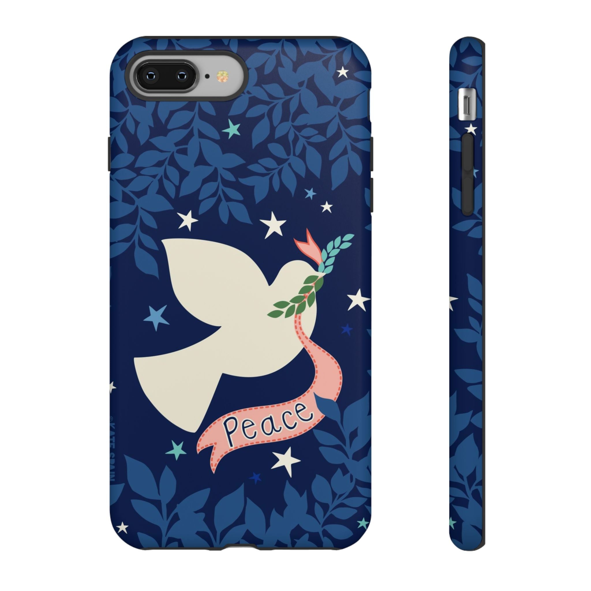 Peace Tough iPhone 8 Plus Case – Matte | navy, cream peace dove, stars, botanical print