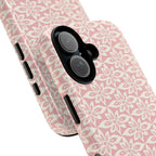 Lily Pastel Pink iPhone 17 Case – Glossy | angled view showing camera cutout and buttons — botanical phone case by Kate Spain