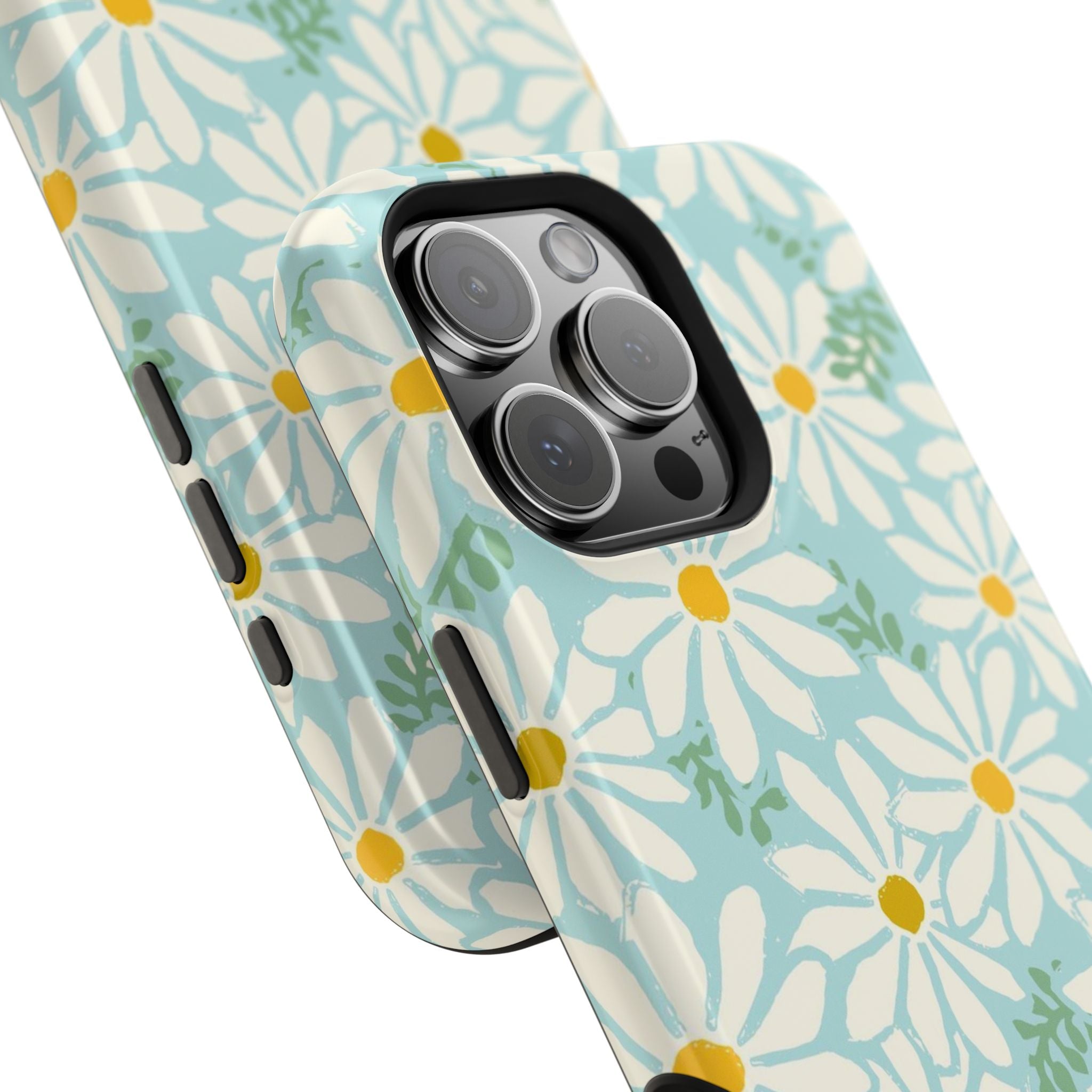 Daisies MagSafe iPhone 16 Pro Max Case – Glossy | side profile showing 3-lens camera in slim fit
