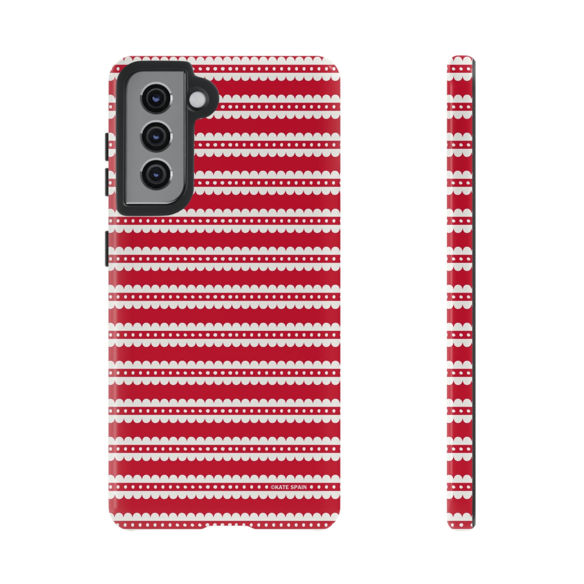 Candy Cane Stripe Samsung Galaxy S21 Case – Glossy | red, cream scalloped candy cane stripe print