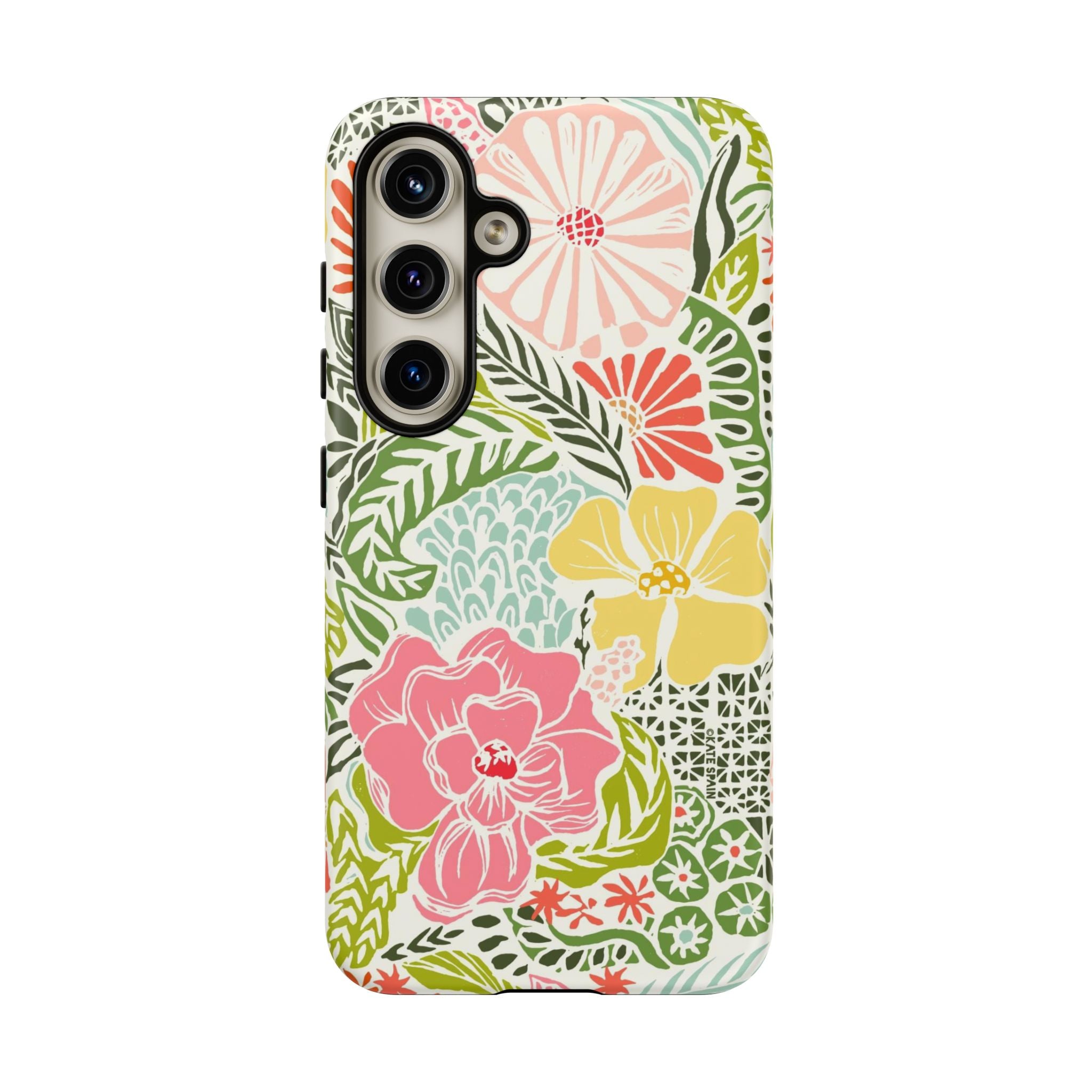 Cute Tropica Samsung Galaxy S24 Case – Matte | cream, pink, yellow, blue botanical floral print
