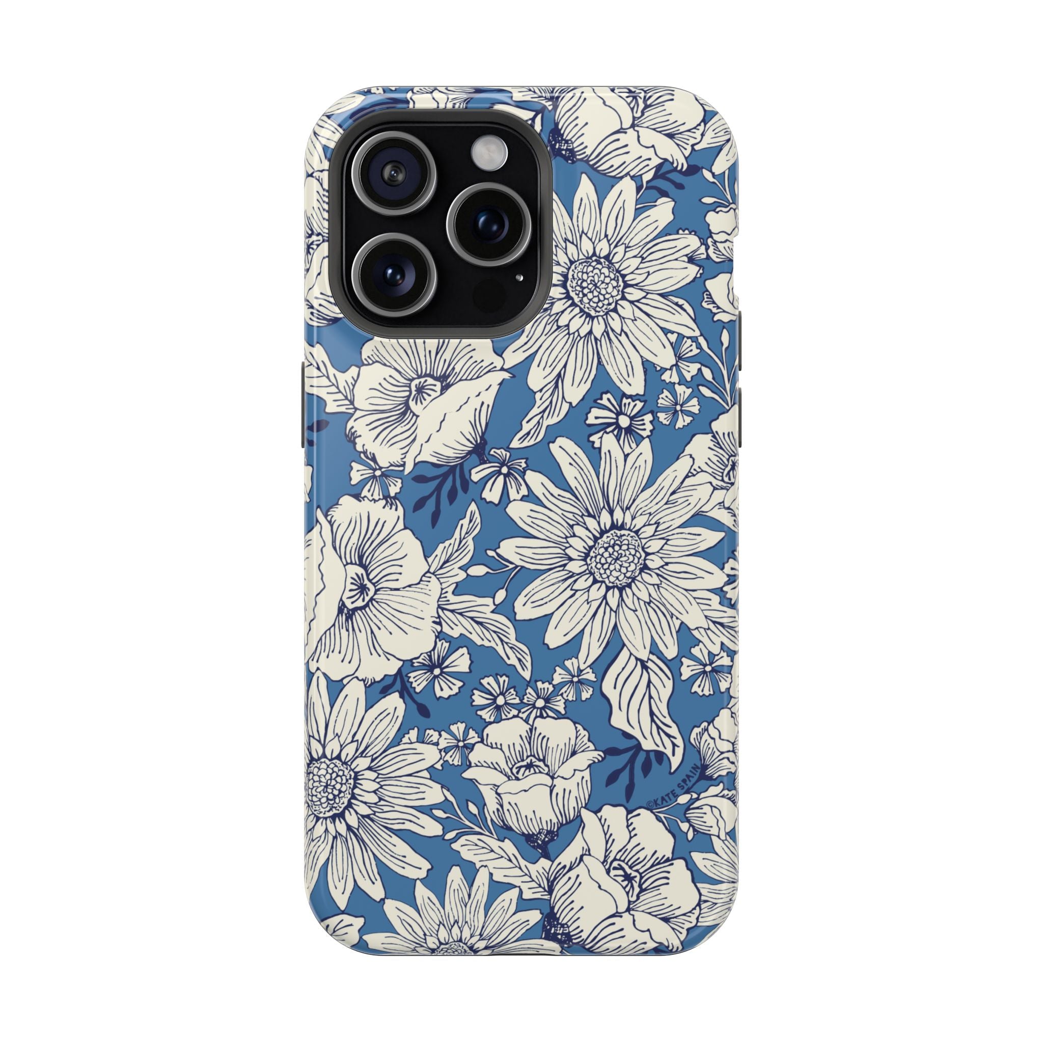 Jardin Luxury MagSafe iPhone 15 Pro Max Case – Glossy | navy and cream botanical floral print