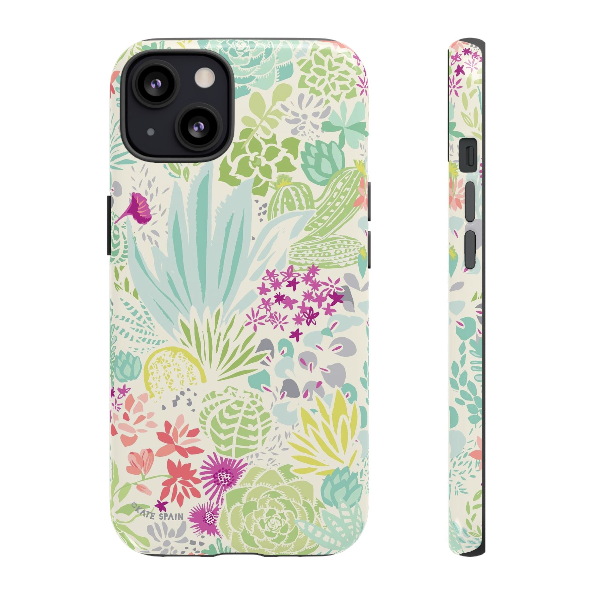 Canyon Tough iPhone 13 Case – Matte | cream, sage, aqua, mauve, fuschia botanical succulent print