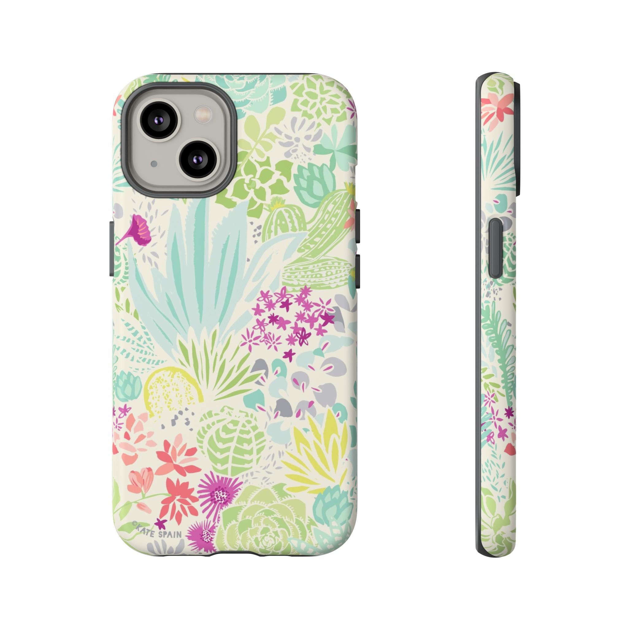 Canyon Tough iPhone 14 Case – Matte | cream, sage, aqua, mauve, fuschia botanical succulent print