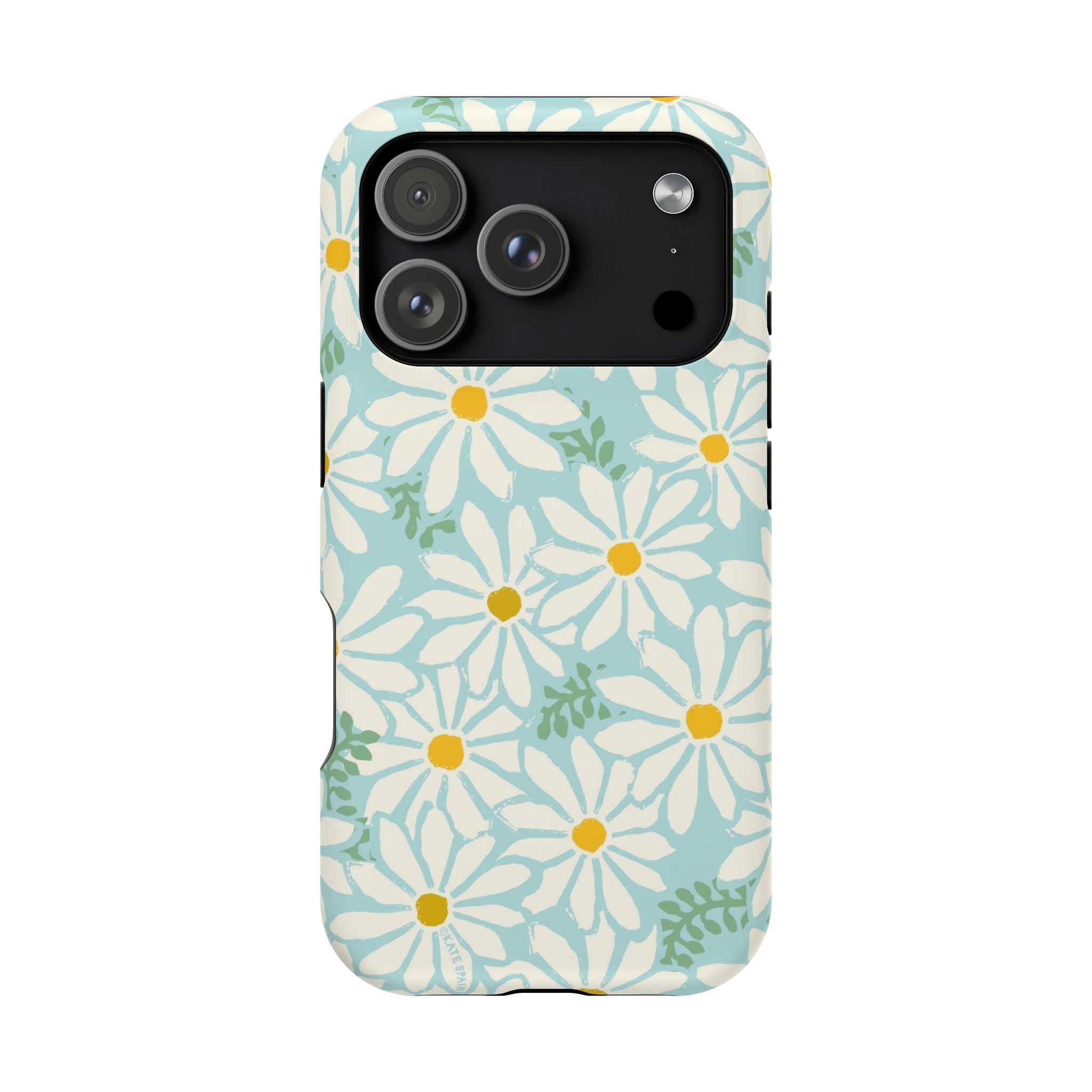 Daisies MagSafe iPhone 17 Pro Case – Matte | white, yellow, aqua watercolor daisy print