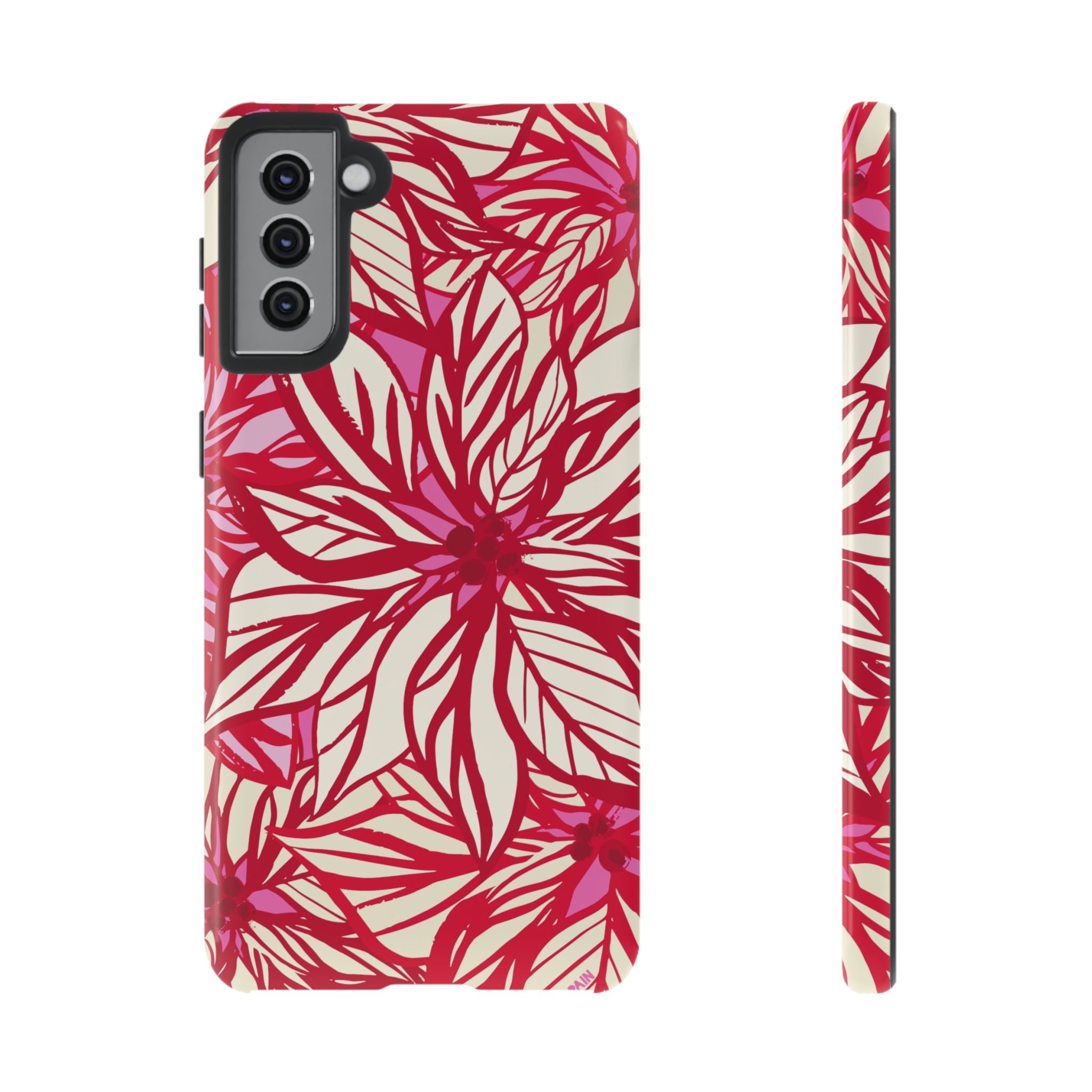 Poinsettia Samsung Galaxy S21 Plus Case – Glossy | cream, red, pink poinsettia botanical print