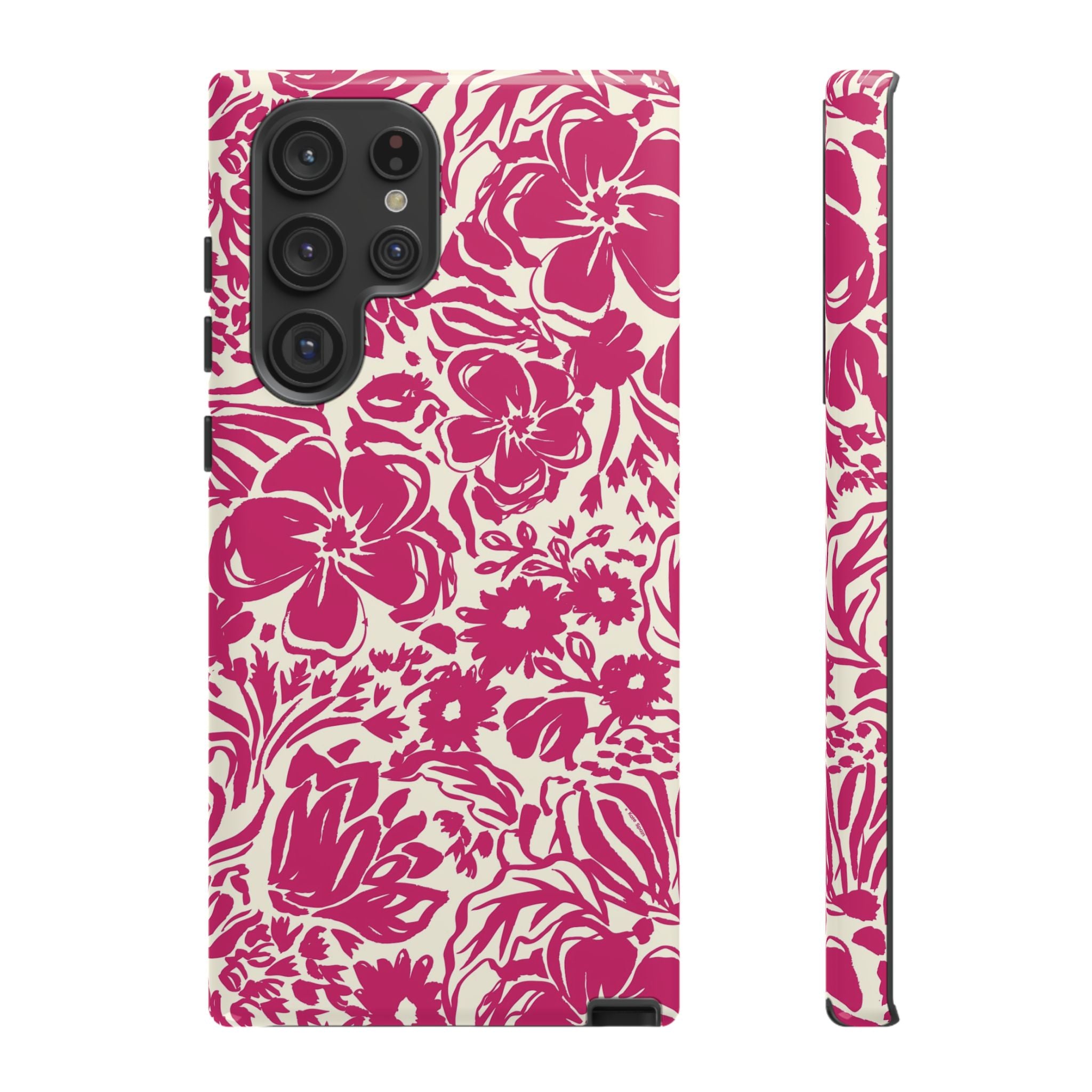 Rhapsody Bright Pink Samsung Galaxy S22 Ultra Glossy case — bold magenta floral print on cream by Kate Spain