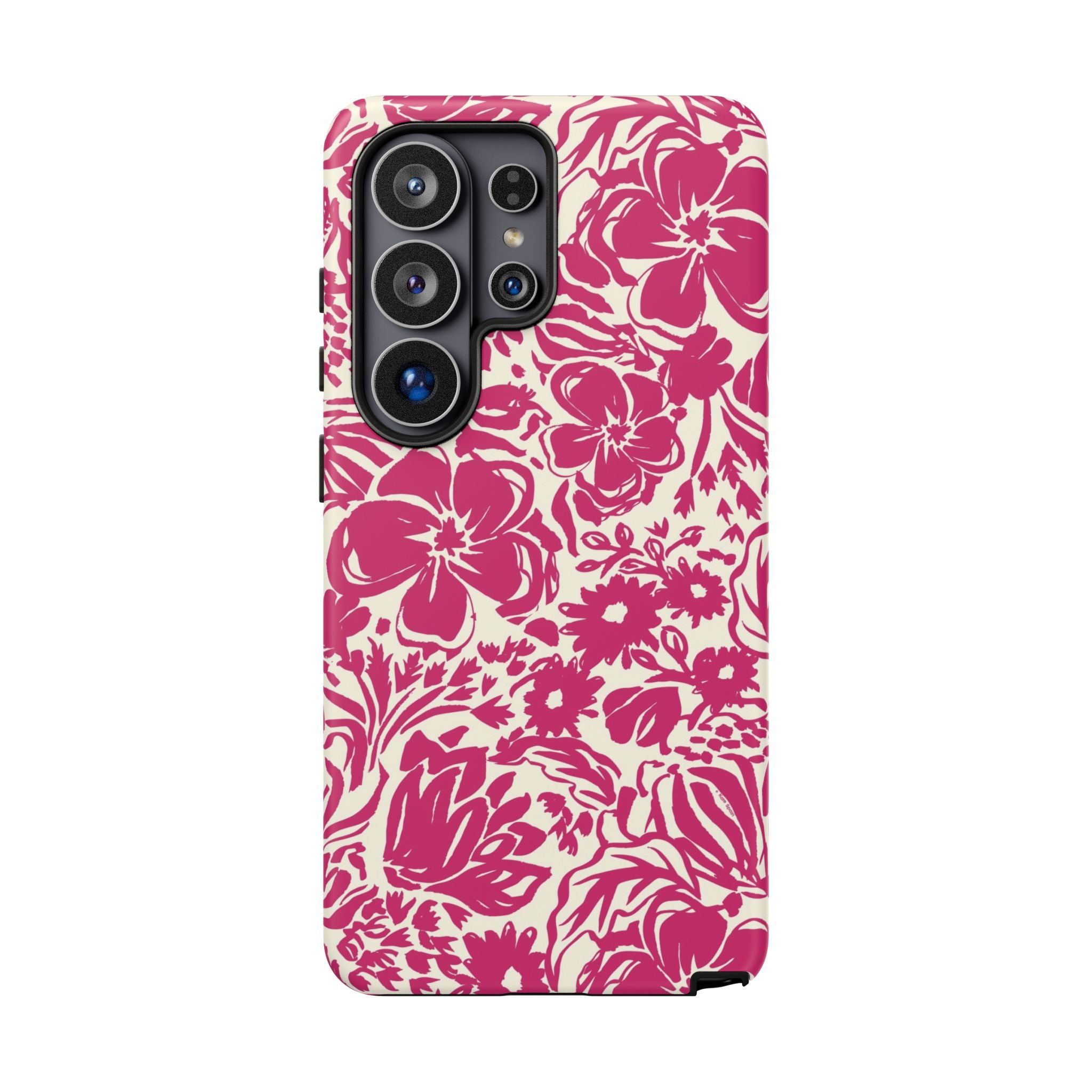 Rhapsody Bright Pink Samsung Galaxy S26 Ultra Matte case — bold magenta floral print on cream by Kate Spain
