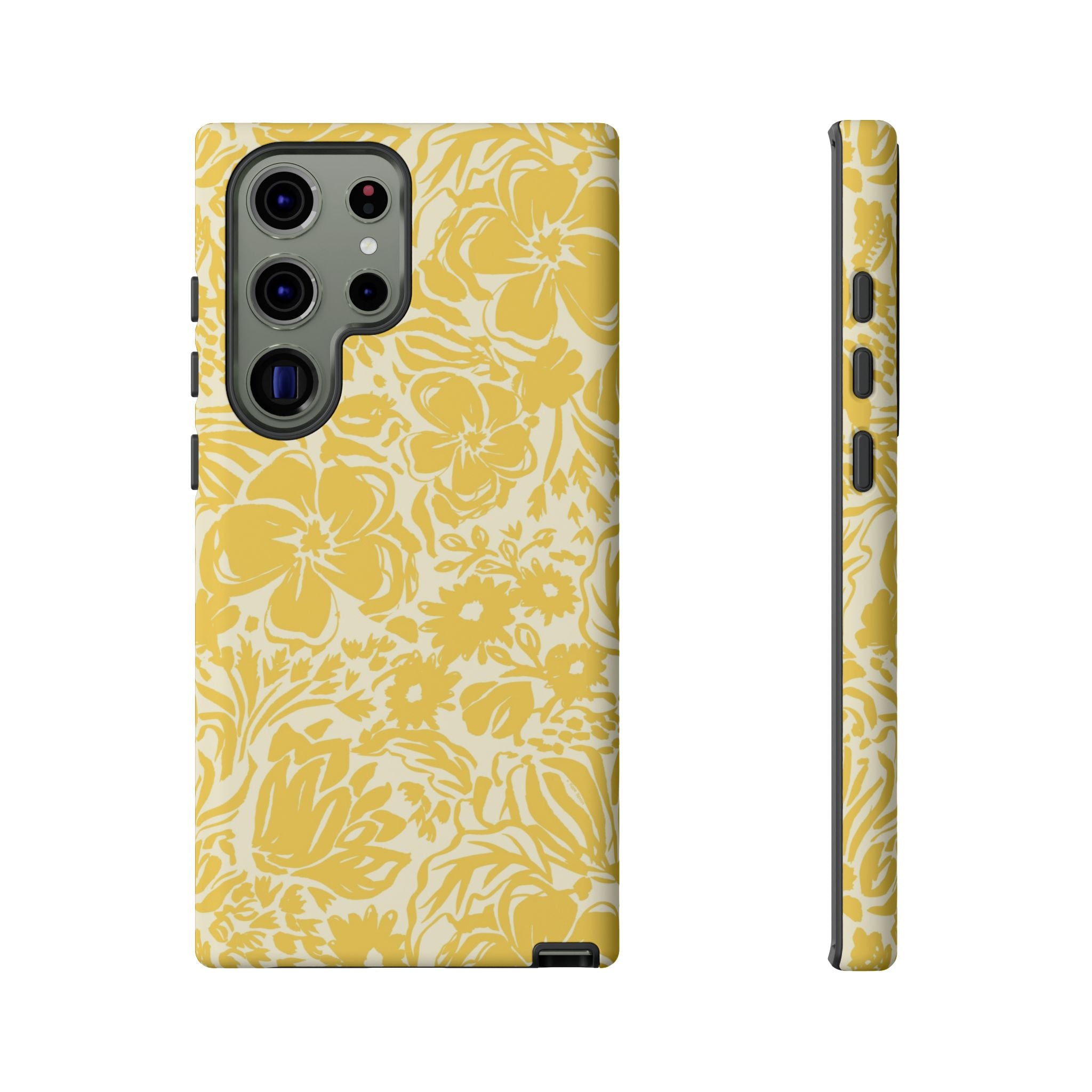 Rhapsody Yellow Samsung Galaxy S23 Ultra Matte case — bold golden yellow floral print on cream by Kate Spain