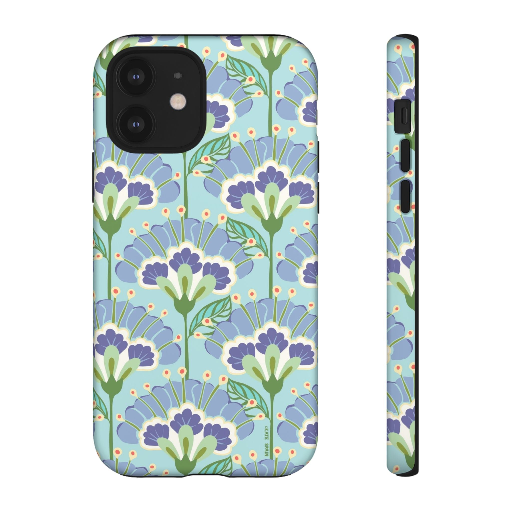 Lantern Flower Tough iPhone 12 Case – Matte | aqua, periwinkle, green botanical lantern floral print