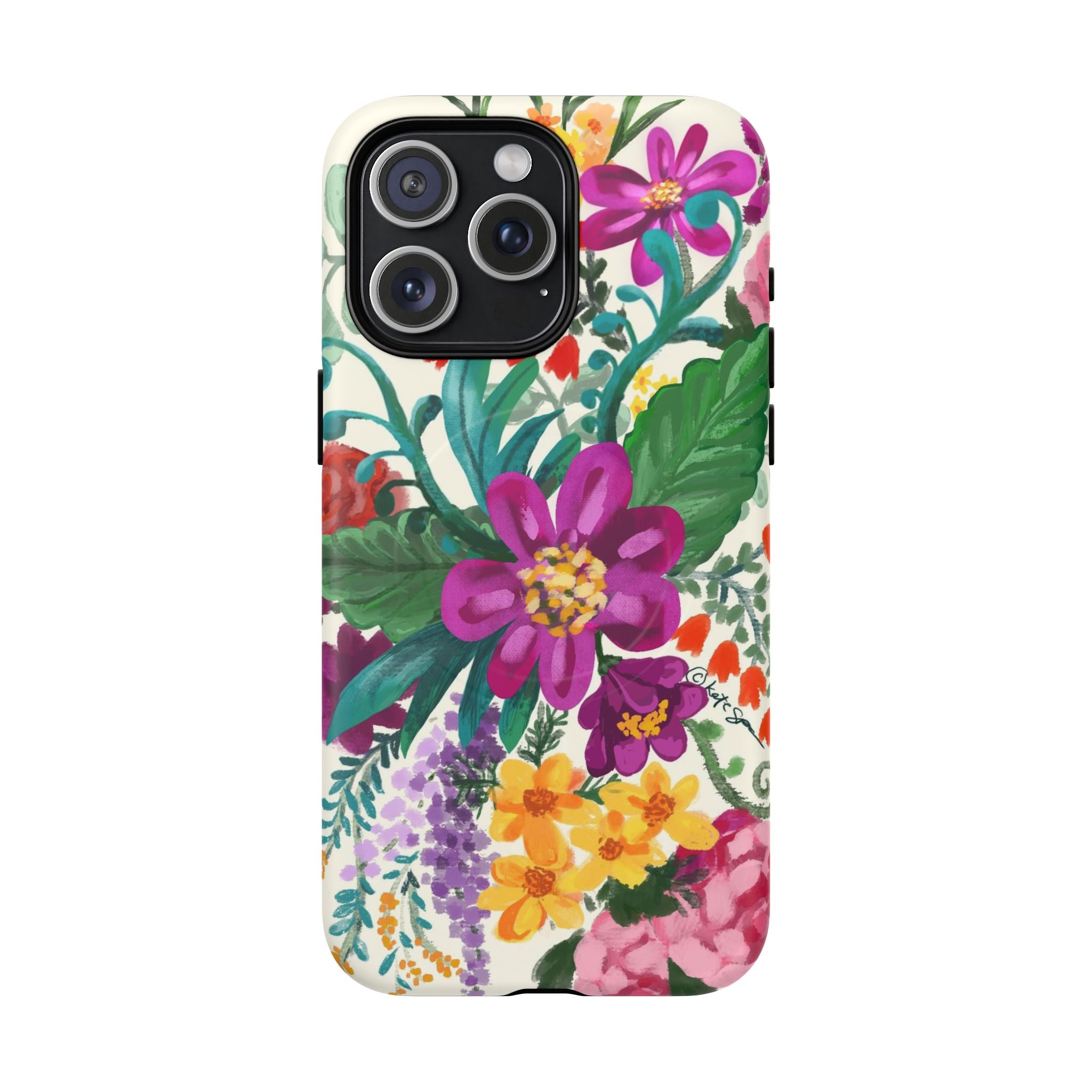 Posy MagSafe iPhone 15 Pro Max Case – Matte | cream, magenta, coral botanical floral print