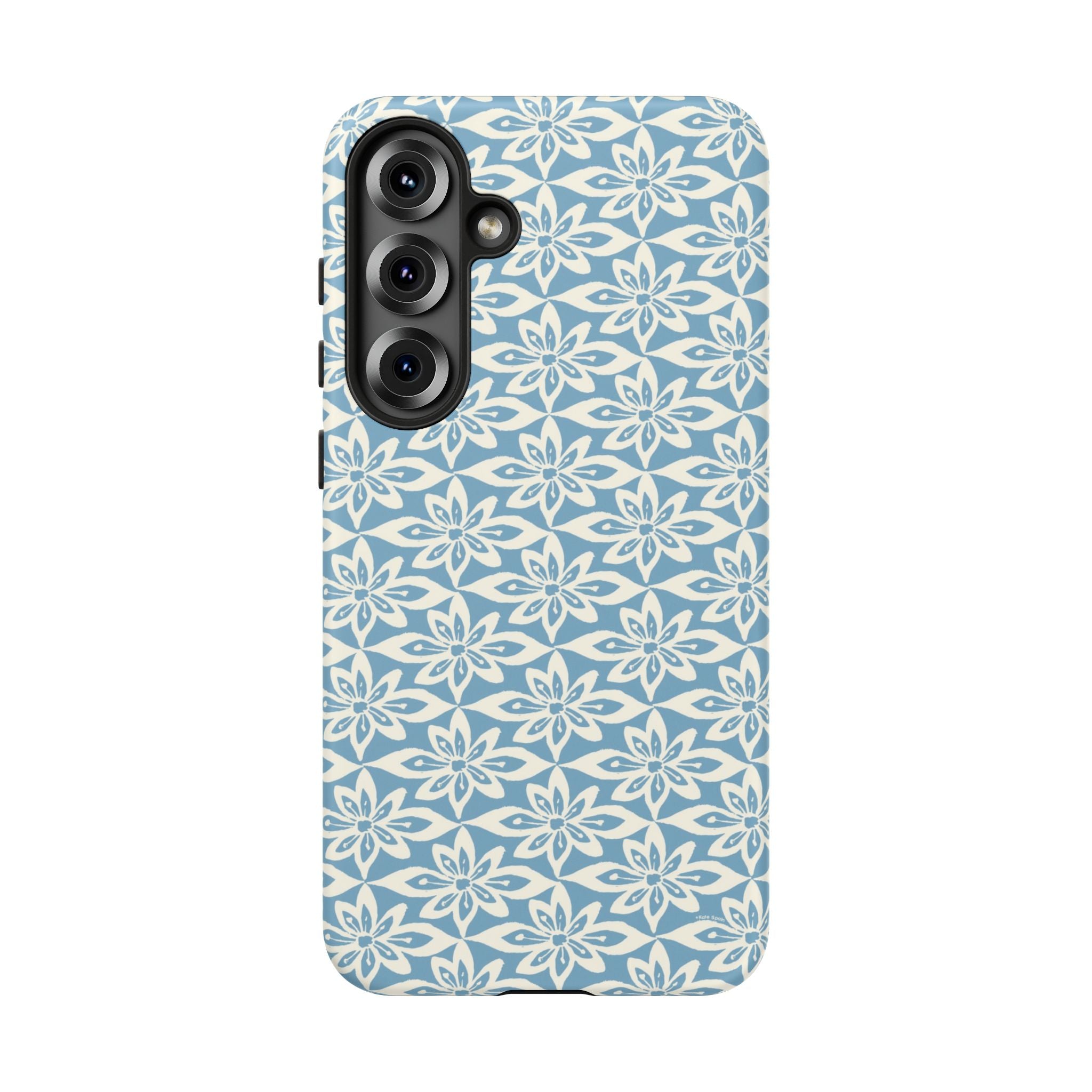 Lily Blue Samsung Galaxy S25 Plus Matte case — graphic white lily print on cerulean blue — botanical phone case by Kate Spain