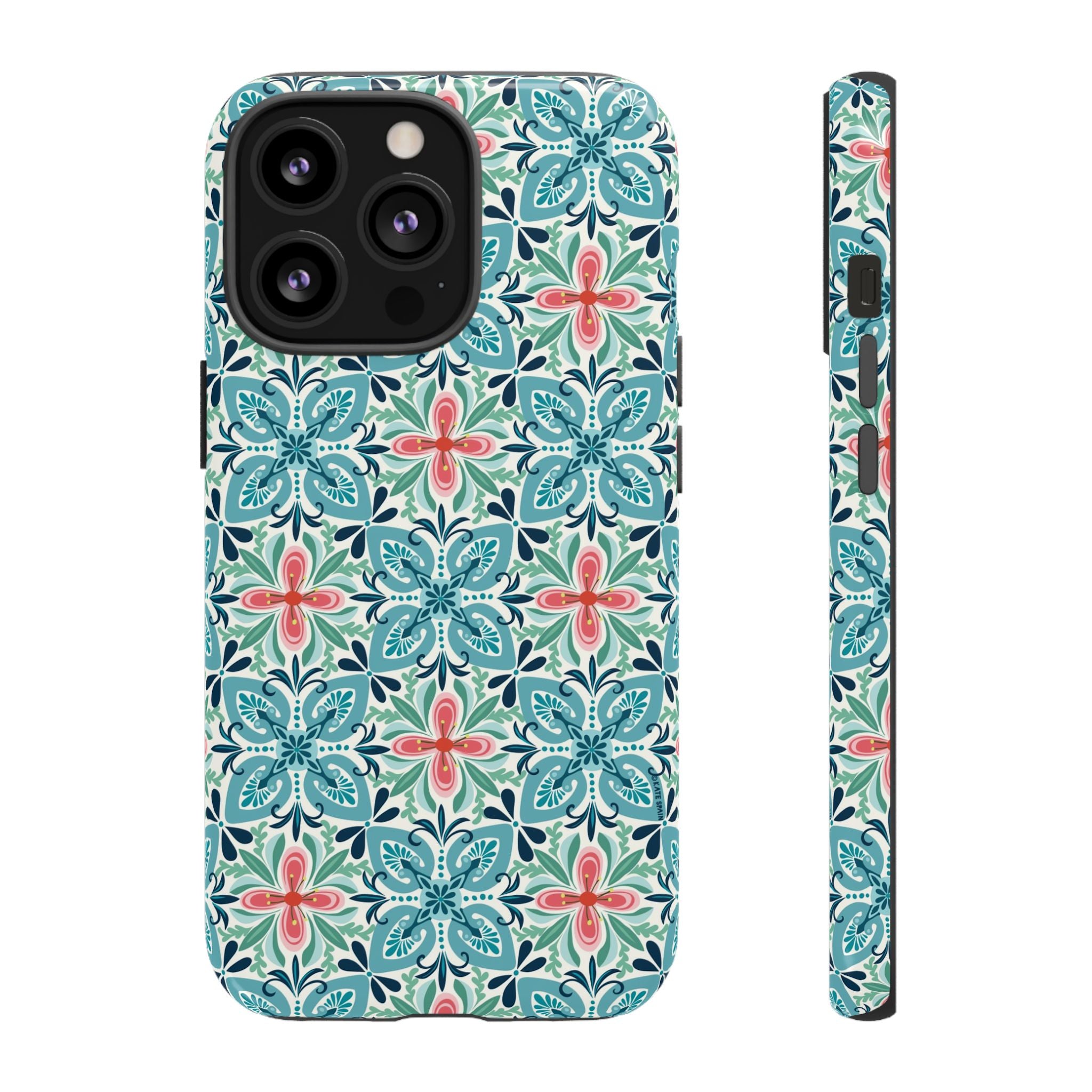 Stonecrop Tough iPhone 13 Pro Case – Glossy | sage, cream, blush botanical succulent print