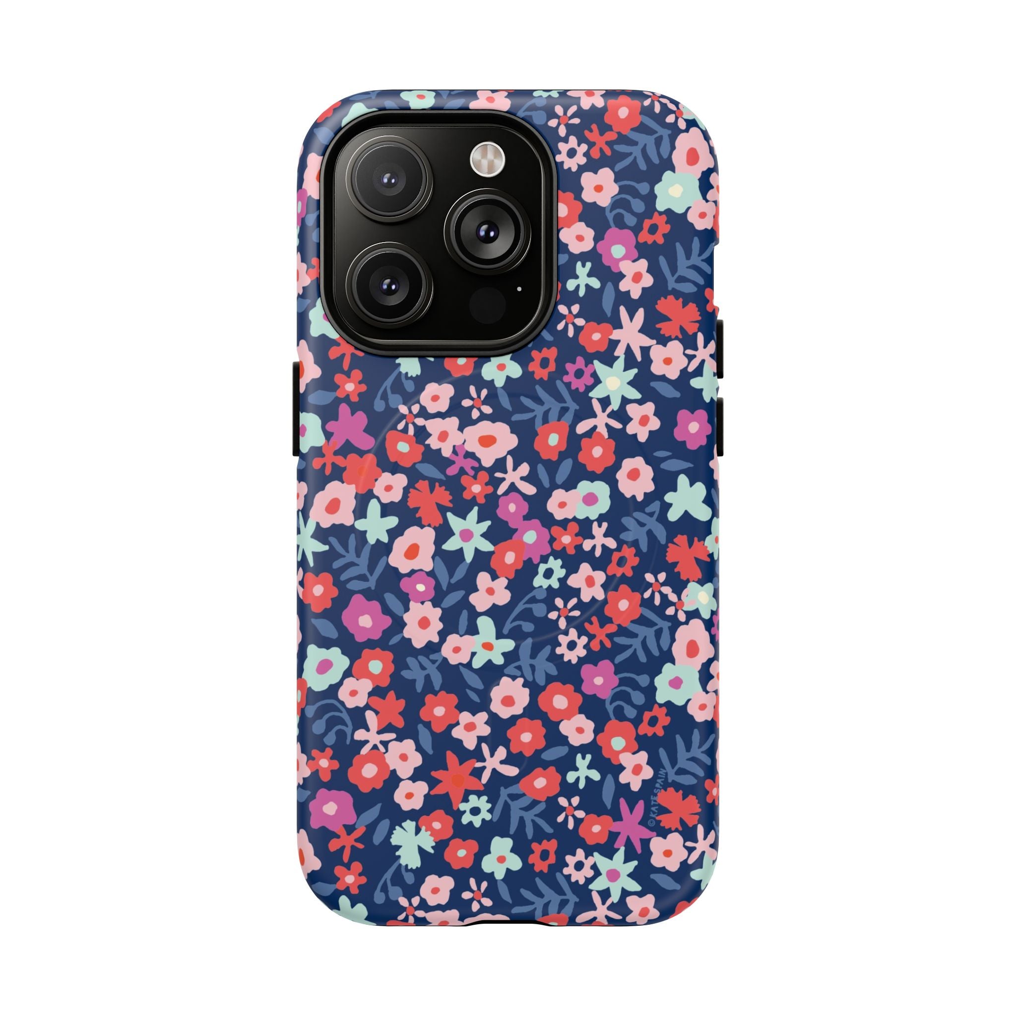 Primrose MagSafe iPhone 14 Pro Case – Matte | navy, pink, white ditsy floral print