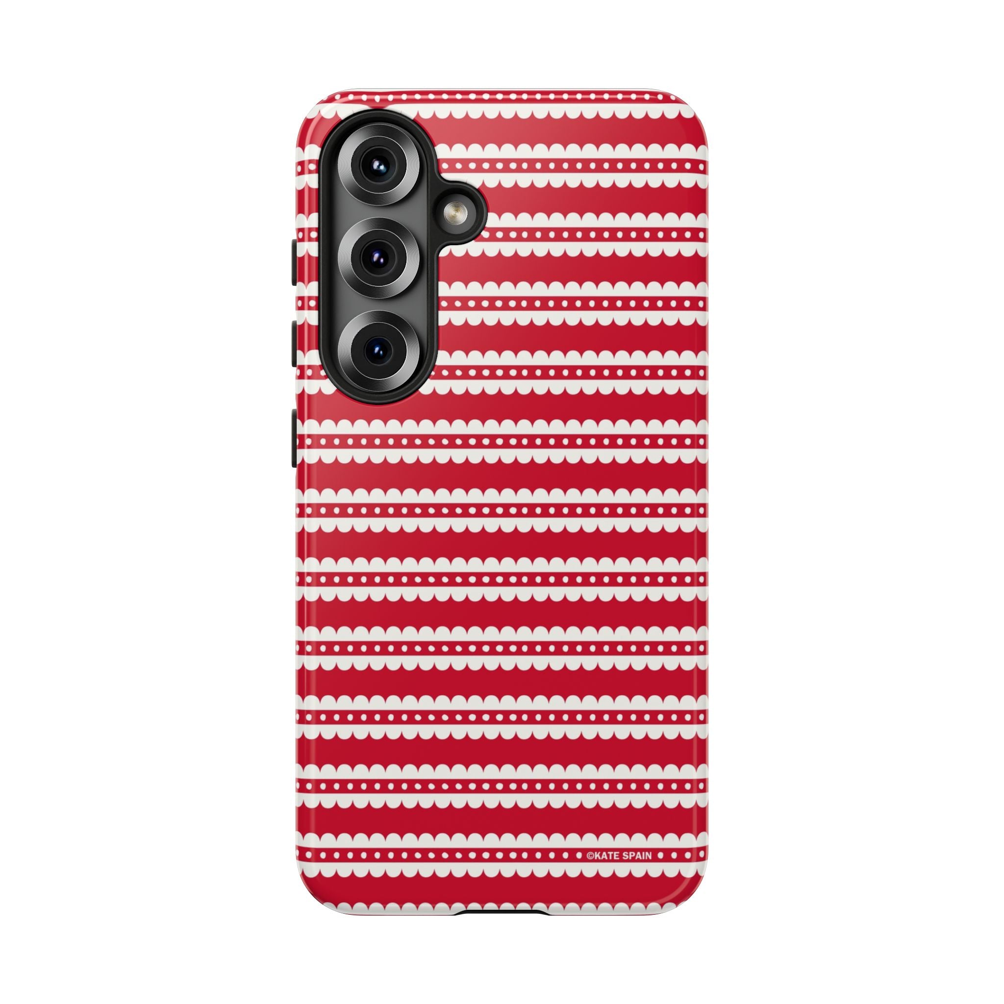 Candy Cane Stripe Samsung Galaxy S25 Case – Glossy | red, cream scalloped candy cane stripe print