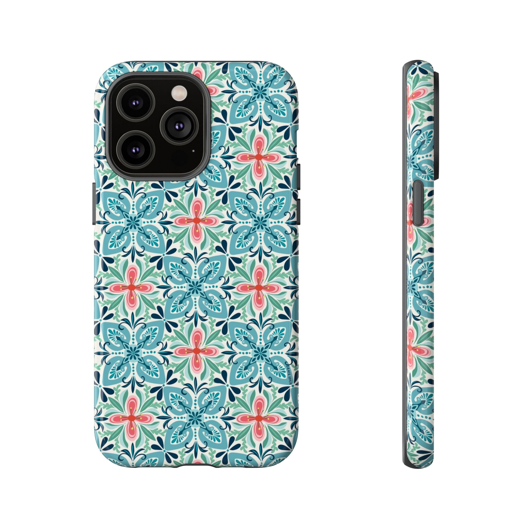 Stonecrop Tough iPhone 14 Pro Max Case – Glossy | sage, cream, blush botanical succulent print