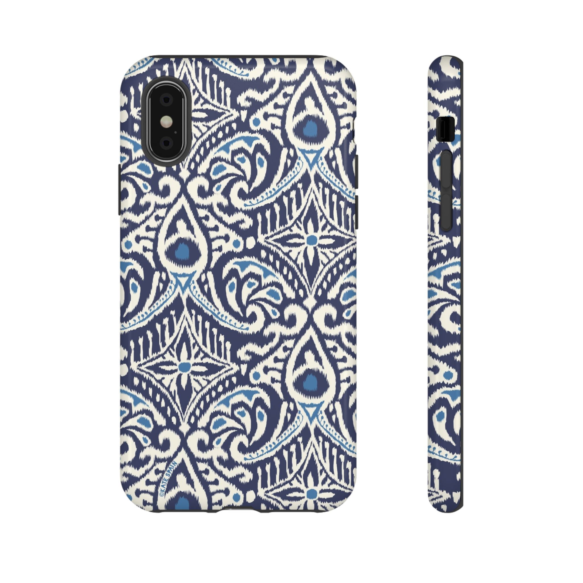 Ikat Tough iPhone X Case – Glossy | navy, cream, blue ikat medallion print