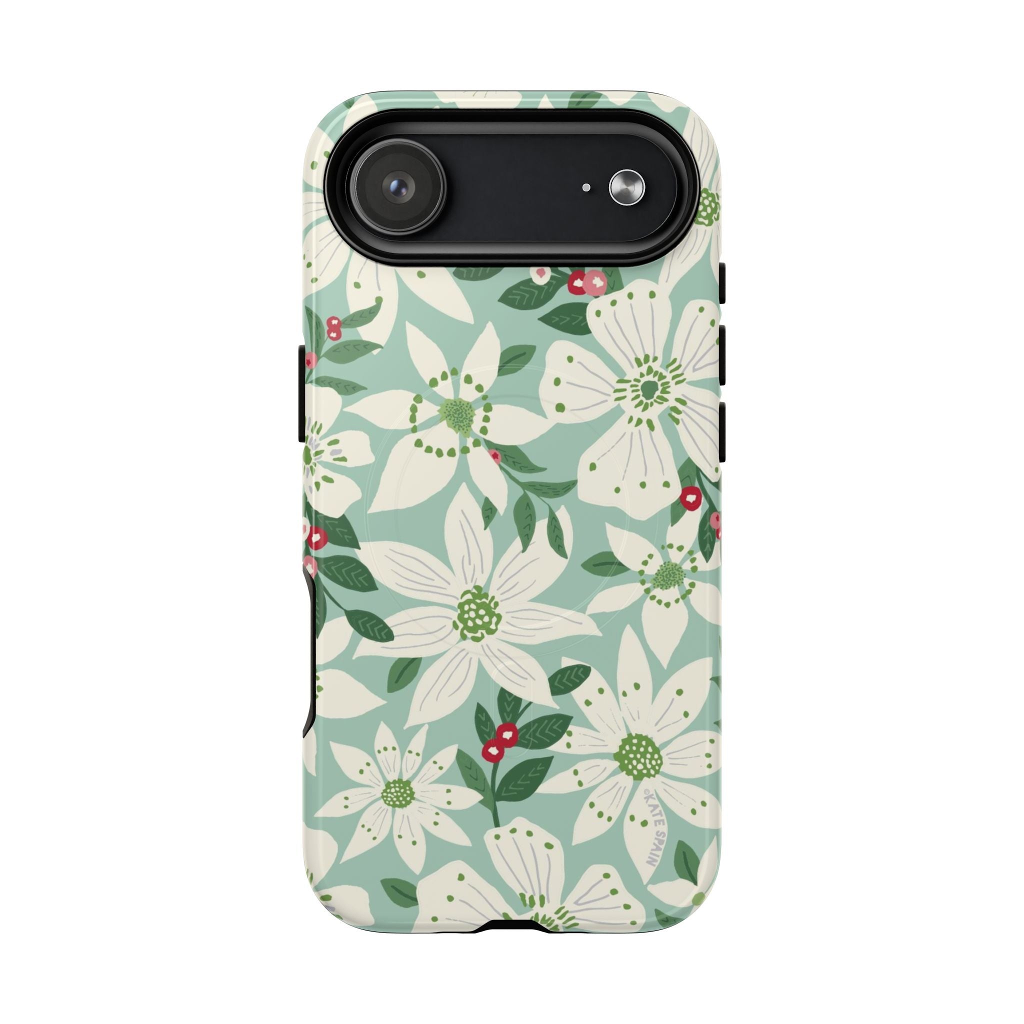 Gardenia MagSafe iPhone 17 Air Case – Glossy | light blue, white, green, red gardenia botanical print