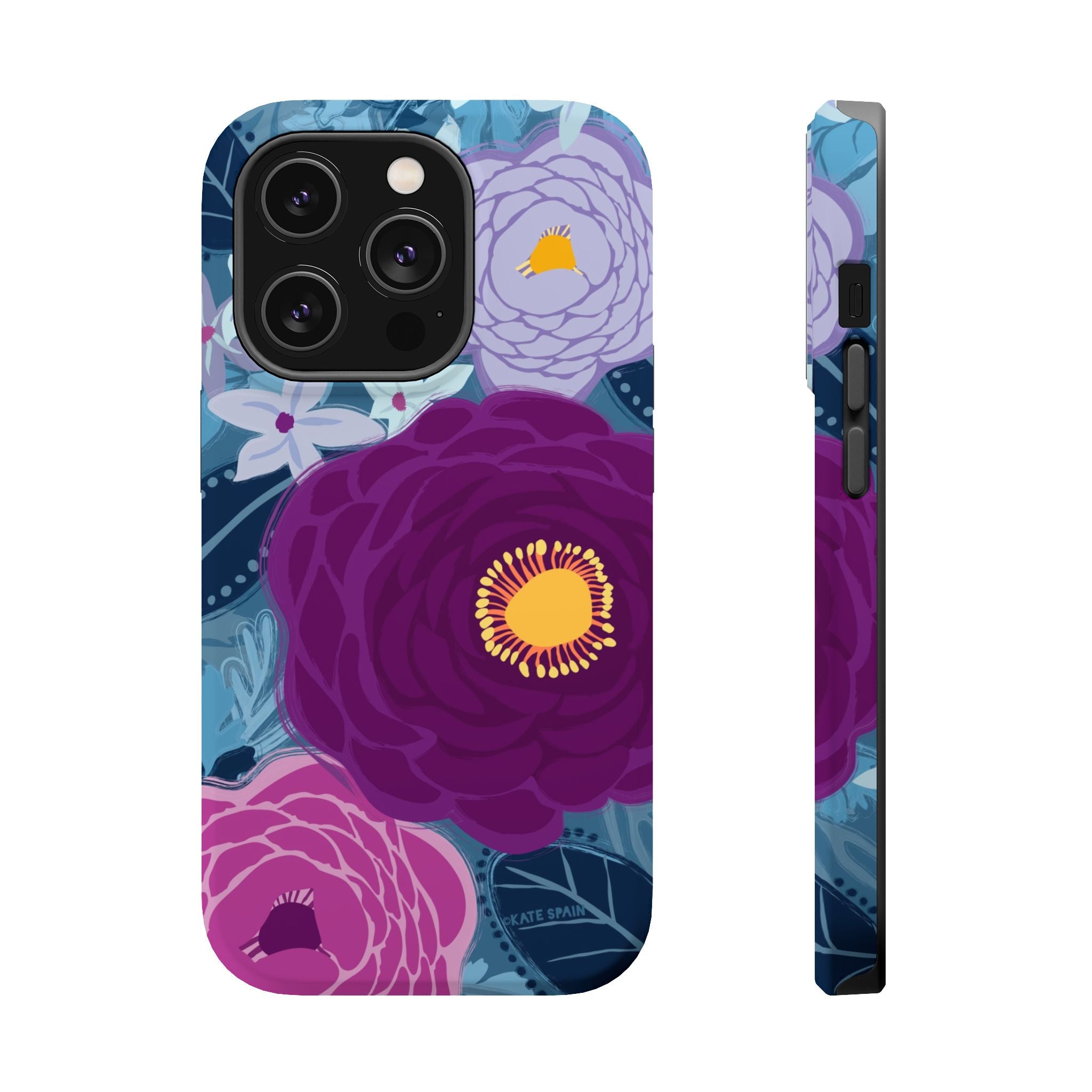 Bloomerie MagSafe iPhone 14 Pro Case – Matte | navy, purple, magenta botanical peony floral print