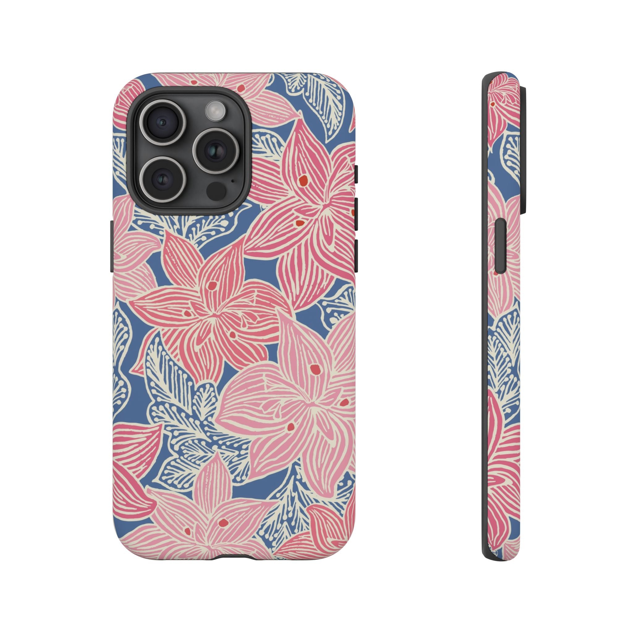 Hibiscus Lagoon Tough iPhone 15 Pro Max Case – Matte | coral, blush, cream, dusty blue hibiscus botanical print