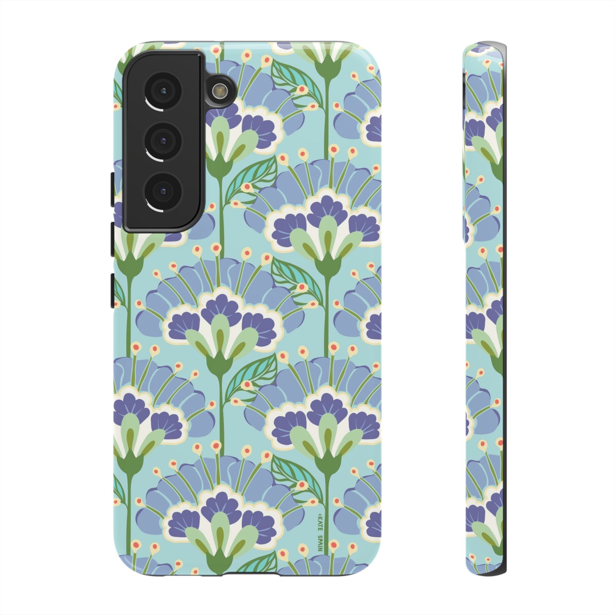Lantern Flower Samsung Galaxy S22 Case – Glossy | light blue, lavender, lime green floral print