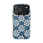 Designer Modern Dahlia Tough iPhone 17 Pro Case – Matte | navy, cobalt, white dahlia floral print