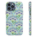 Lantern Flower Tough iPhone 13 Pro Max Case – Matte | aqua, periwinkle, green botanical lantern floral print