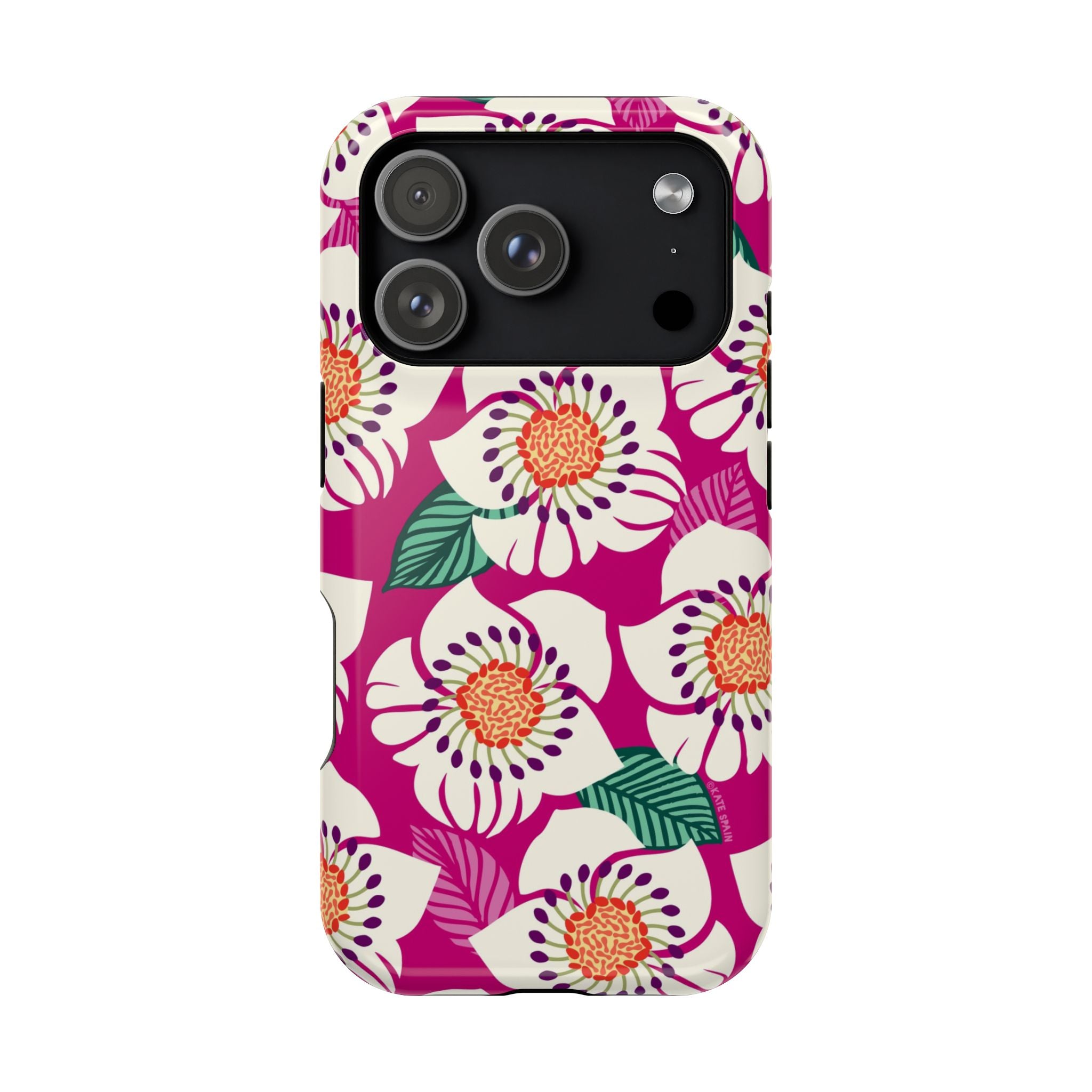 Panache Rose MagSafe iPhone 17 Pro Case – Glossy | berry, cream white, peach anemone floral print