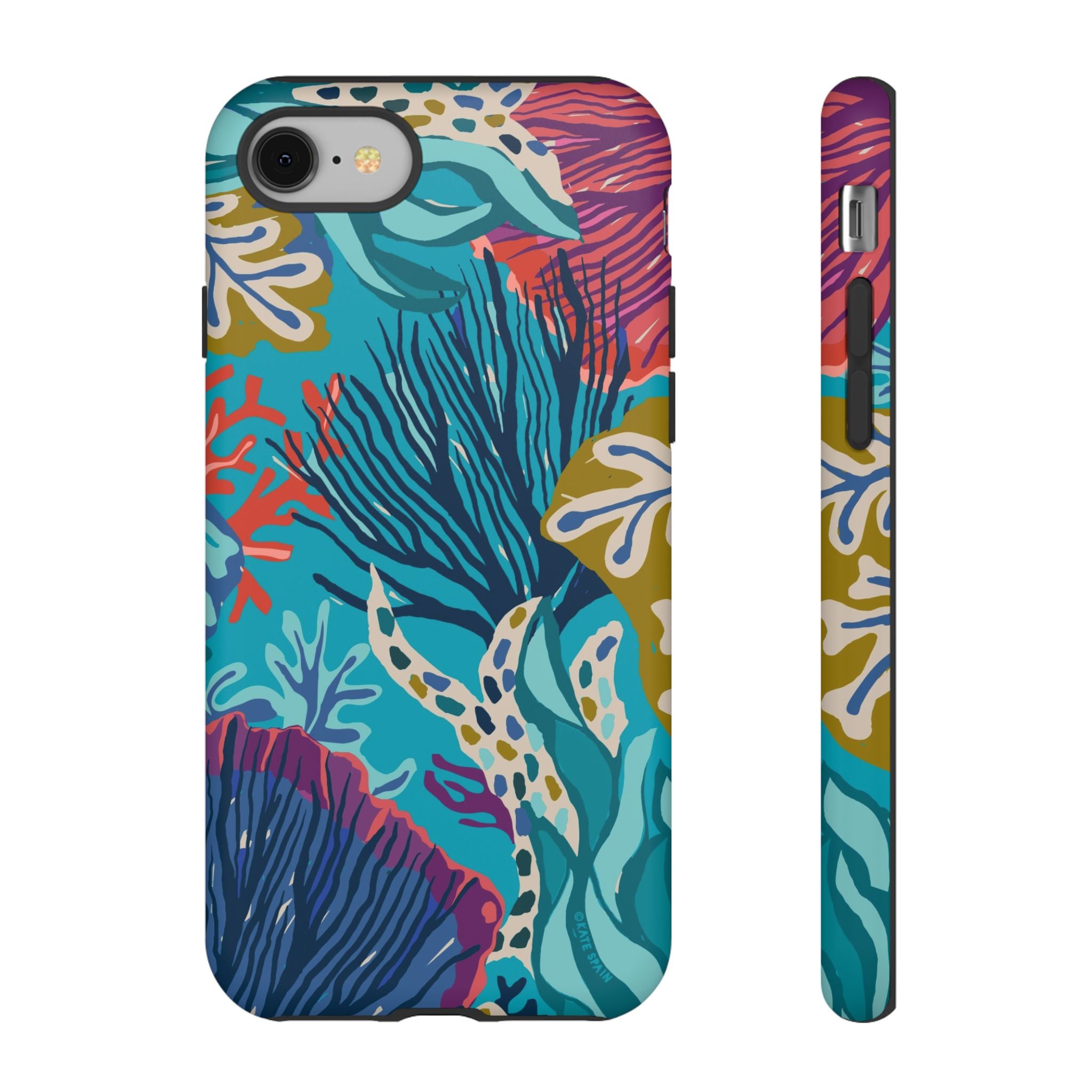 Reef Tough iPhone 8 Case – Matte | teal, coral, navy, purple botanical coral reef print