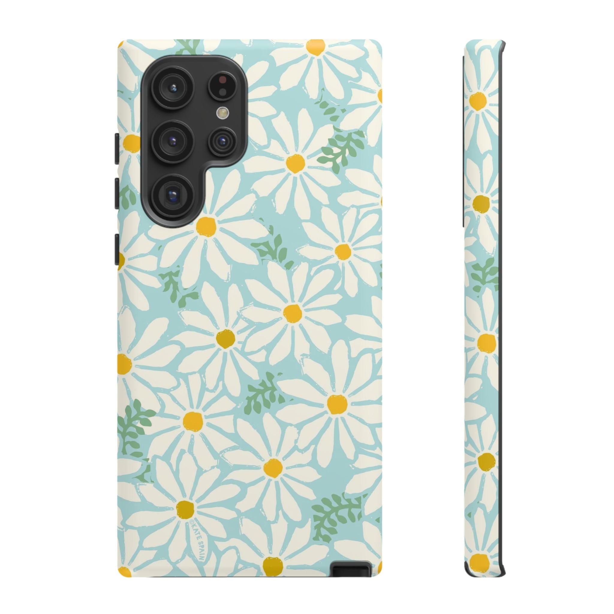 Luxury Daisies Samsung Galaxy S22 Ultra Case – Matte | white, yellow, aqua daisy floral print