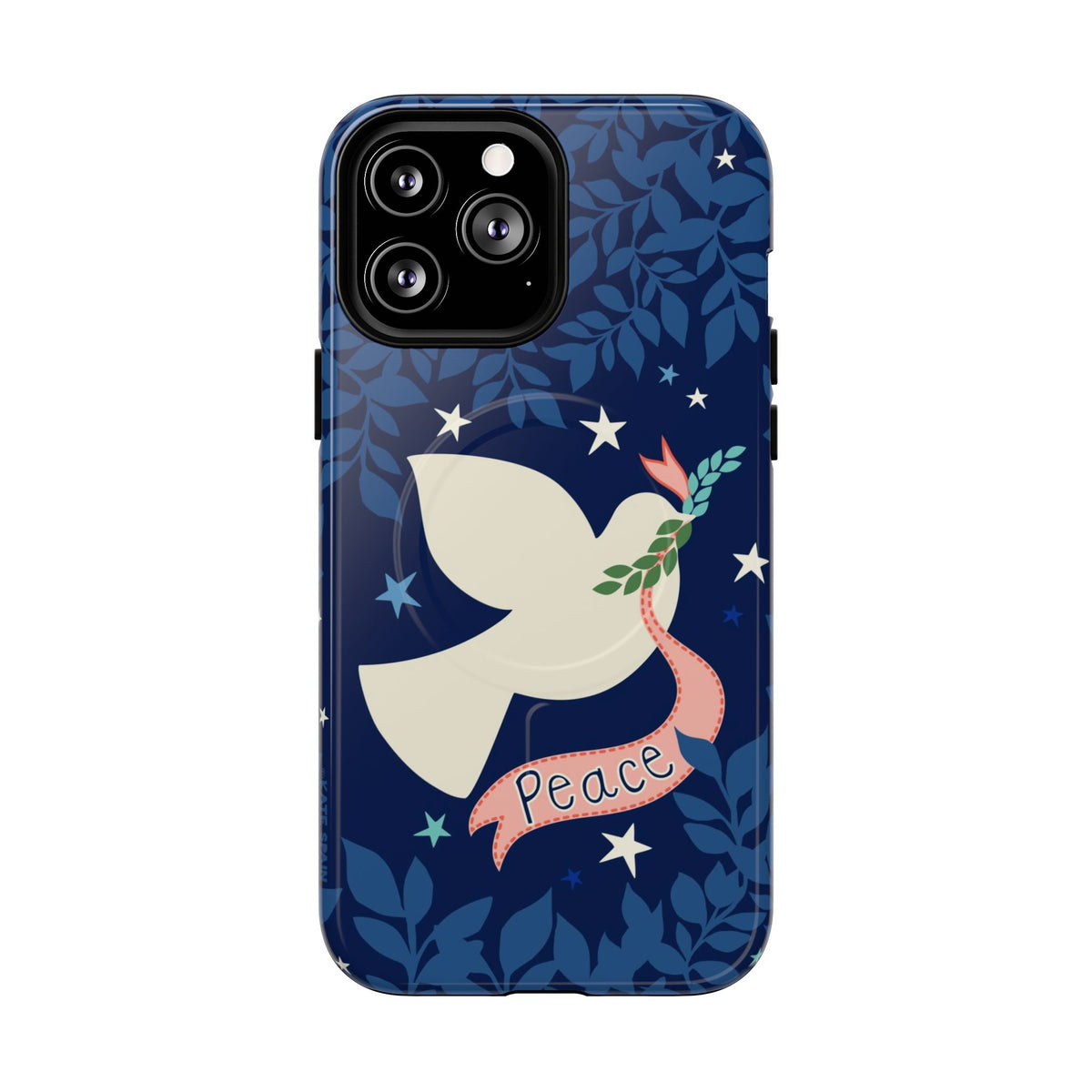Peace MagSafe iPhone 13 Pro Max Case – Glossy | navy, cream peace dove, stars, botanical print