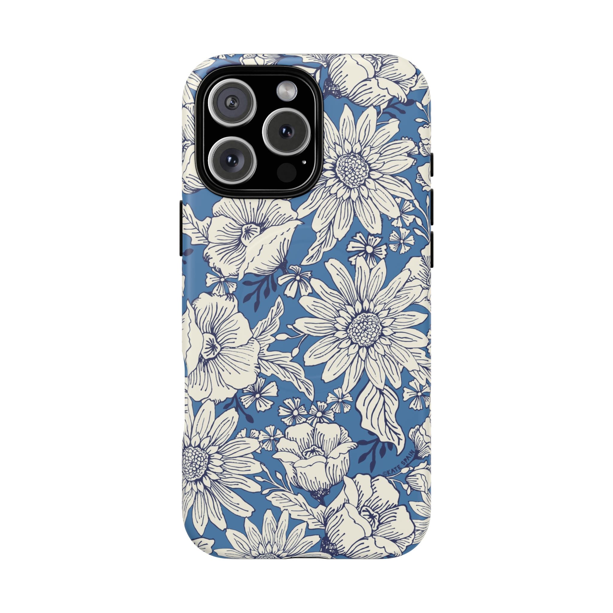 Jardin Blue MagSafe iPhone 16 Pro Max Case – Glossy | blue and cream botanical garden print