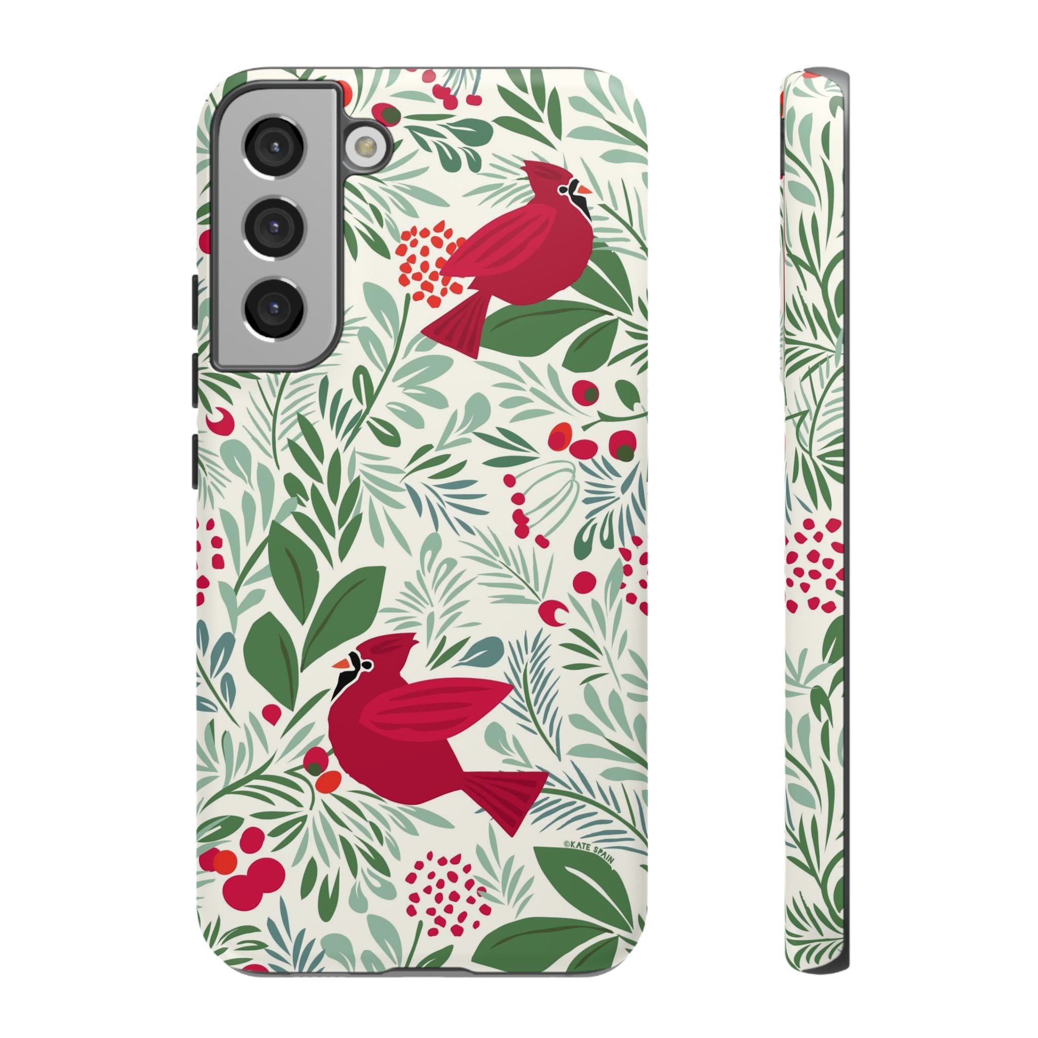 Birds and Berries Samsung Galaxy S22 Plus Case – Matte | cream, red, green botanical cardinal berry print