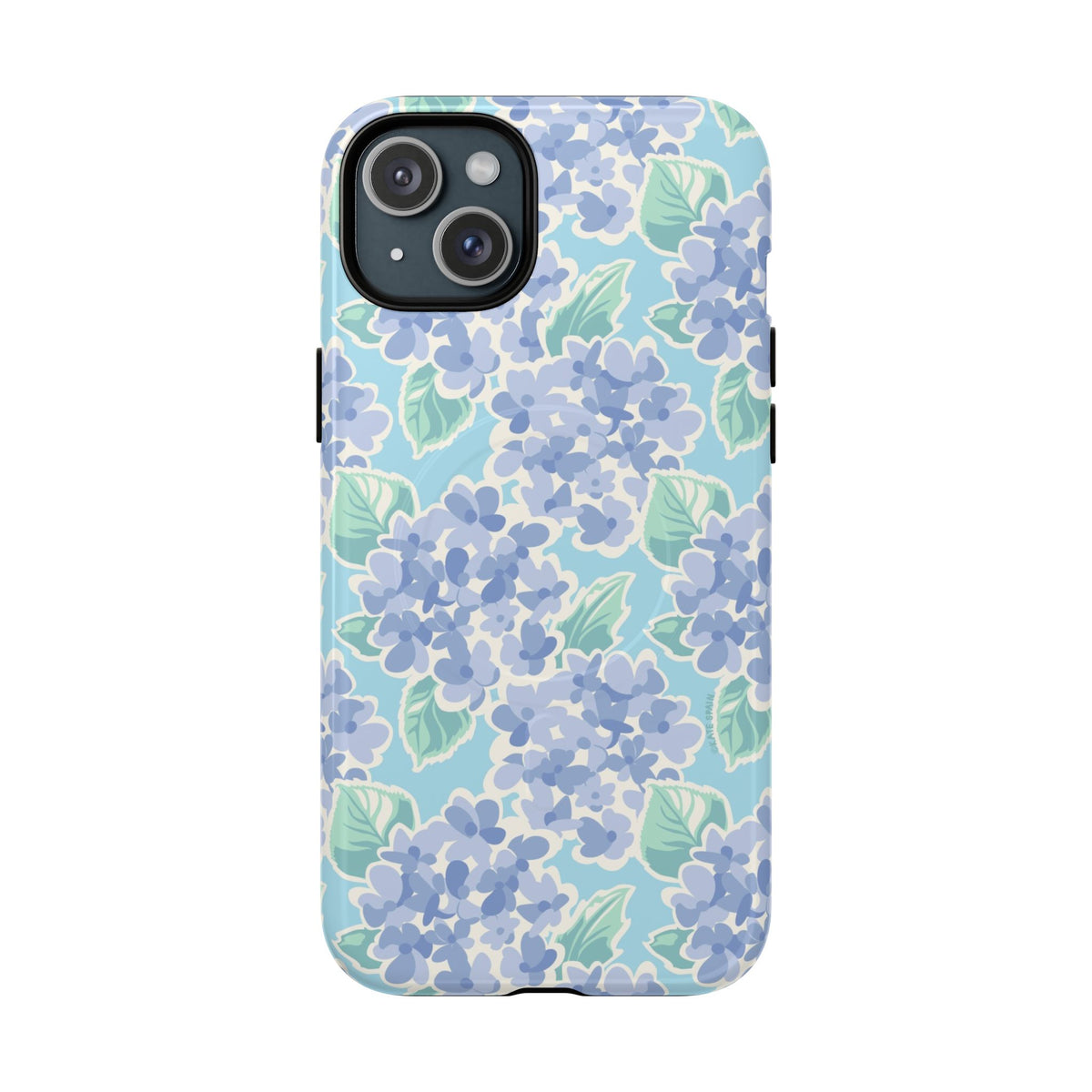 Nantucket Hydrangea MagSafe iPhone 15 Plus Case – Glossy | periwinkle, sky blue, mint hydrangea floral print