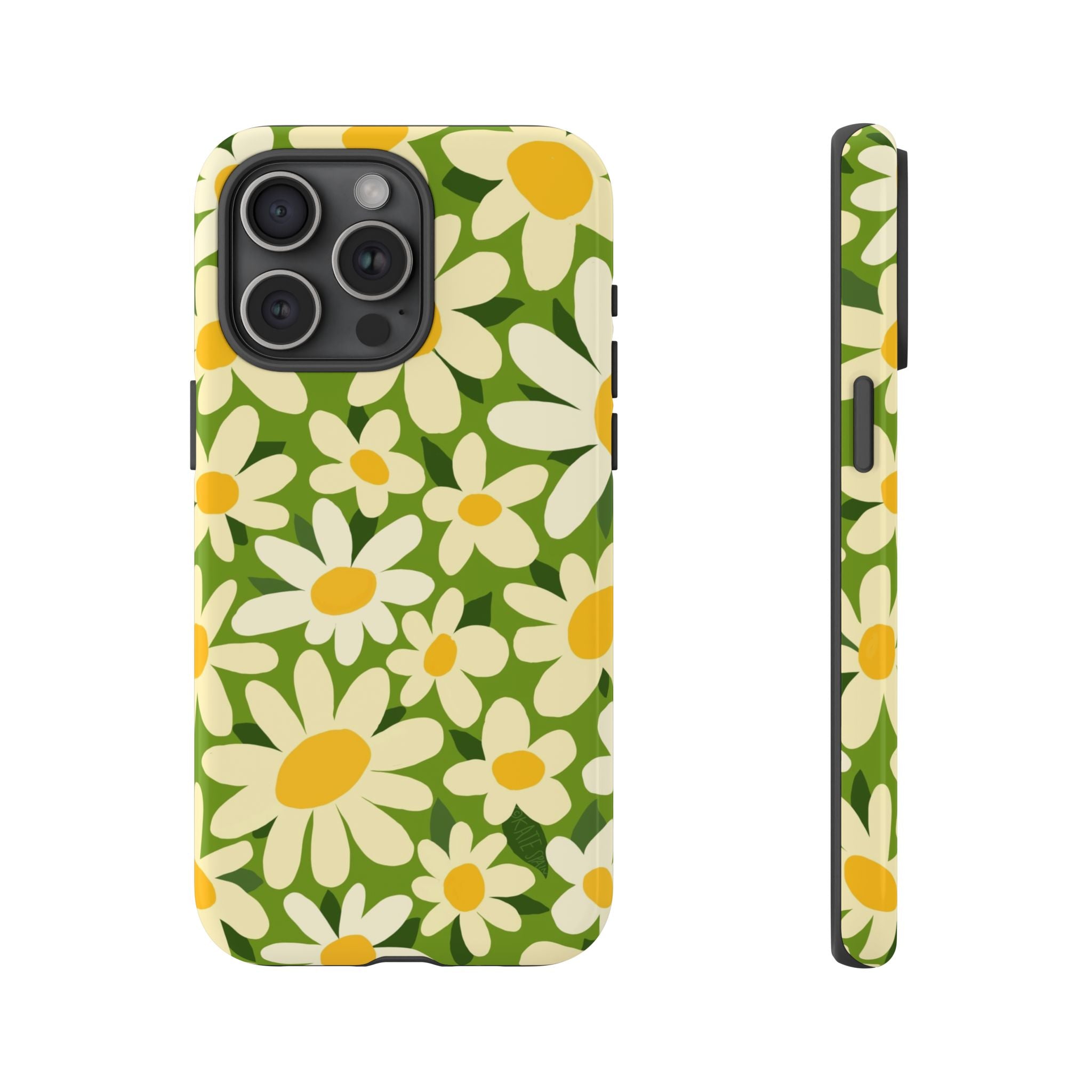 Shasta Daisy Tough iPhone 15 Pro Max Case – Glossy | green, white, yellow daisy floral print