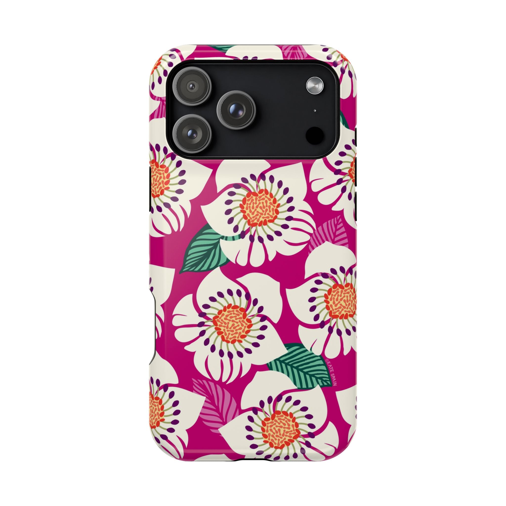 Panache Rose MagSafe iPhone 17 Pro Max Case – Glossy | berry, cream white, peach anemone floral print