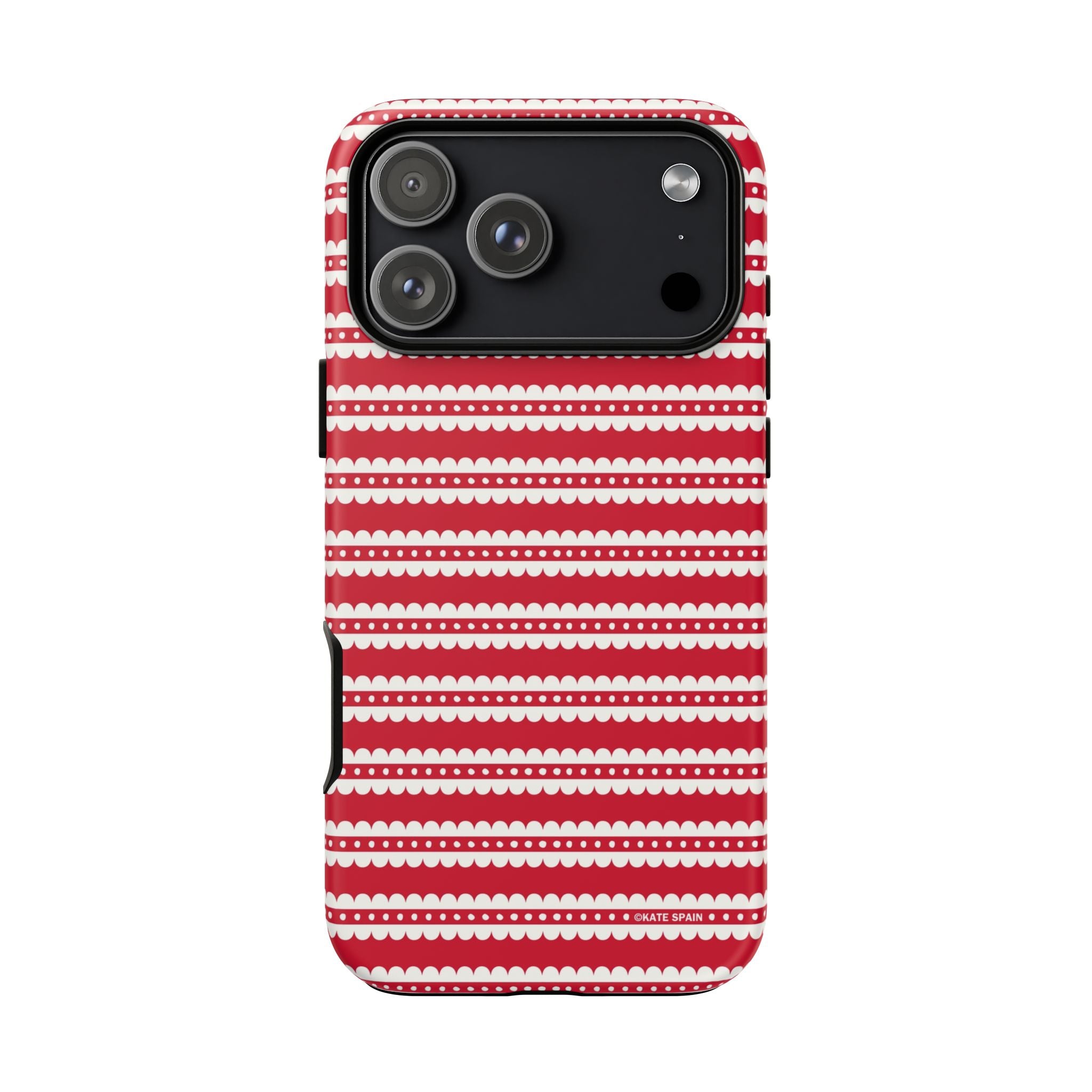Candy Cane Stripe Tough iPhone 17 Pro Max Case – Matte | red, cream scalloped candy cane stripe print