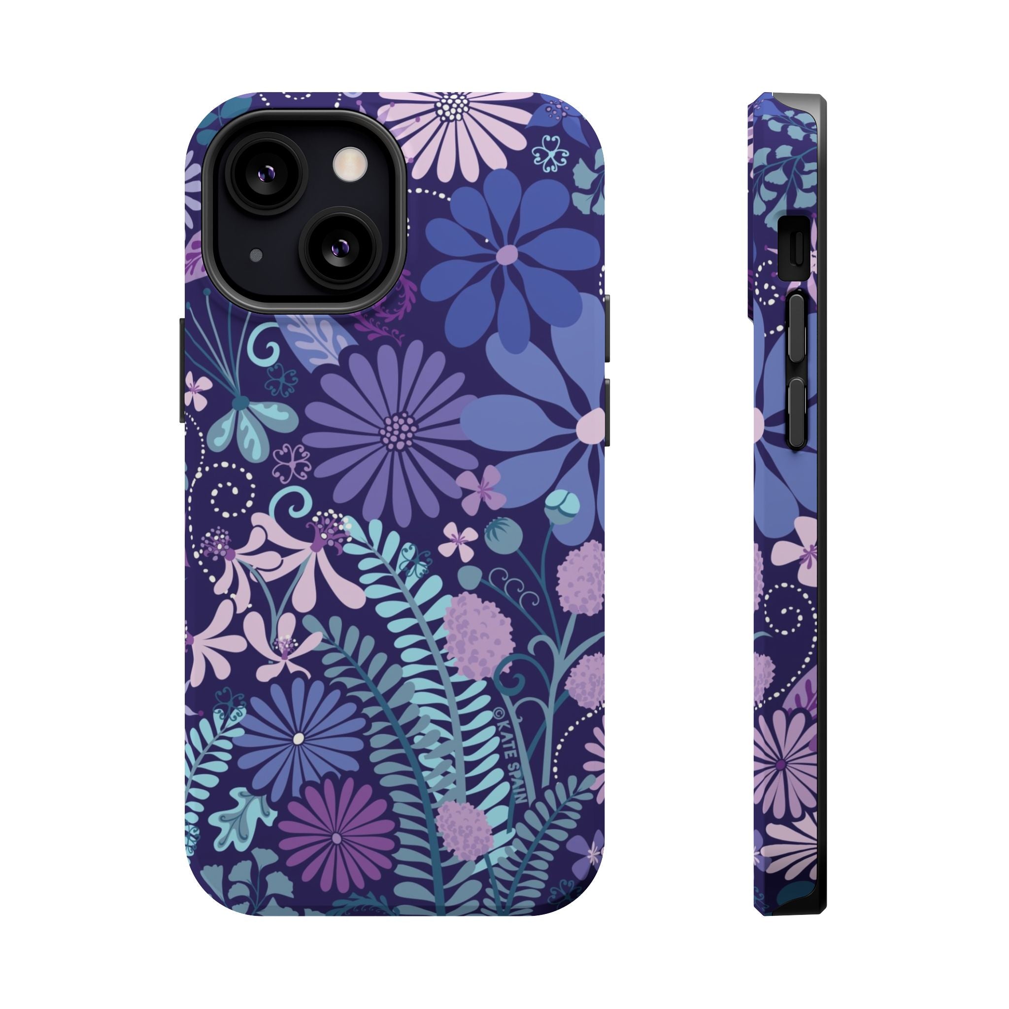 Luxury Terrain MagSafe iPhone 13 Mini Case – Matte | navy, purple, aqua botanical woodland floral print