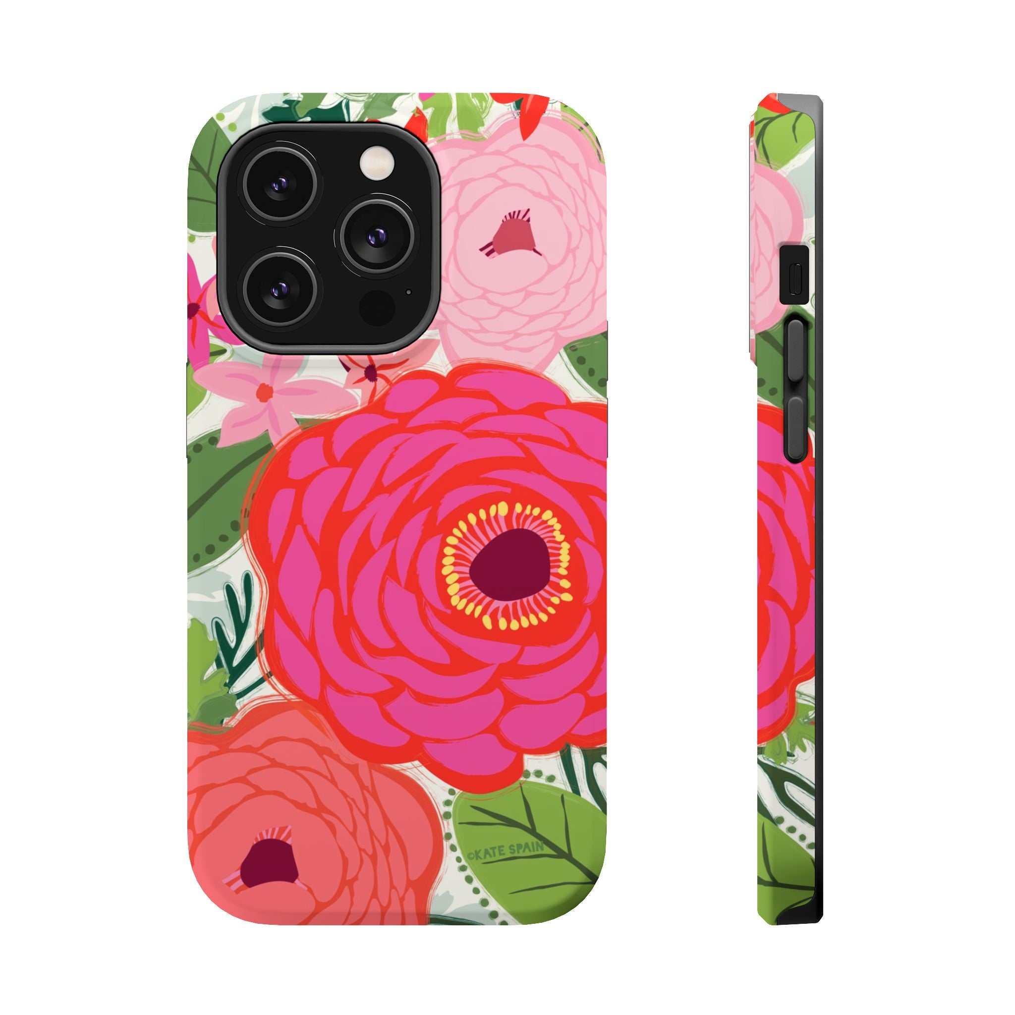 Bloomerie MagSafe iPhone 14 Pro Case – Matte | cream, magenta, coral botanical peony floral print