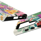 Tropical Posy Samsung Galaxy S24 Ultra Case – Glossy | detailed view of buttons, side, and ports of protective case in white, magenta, yellow, purple vibrant botanical floral print