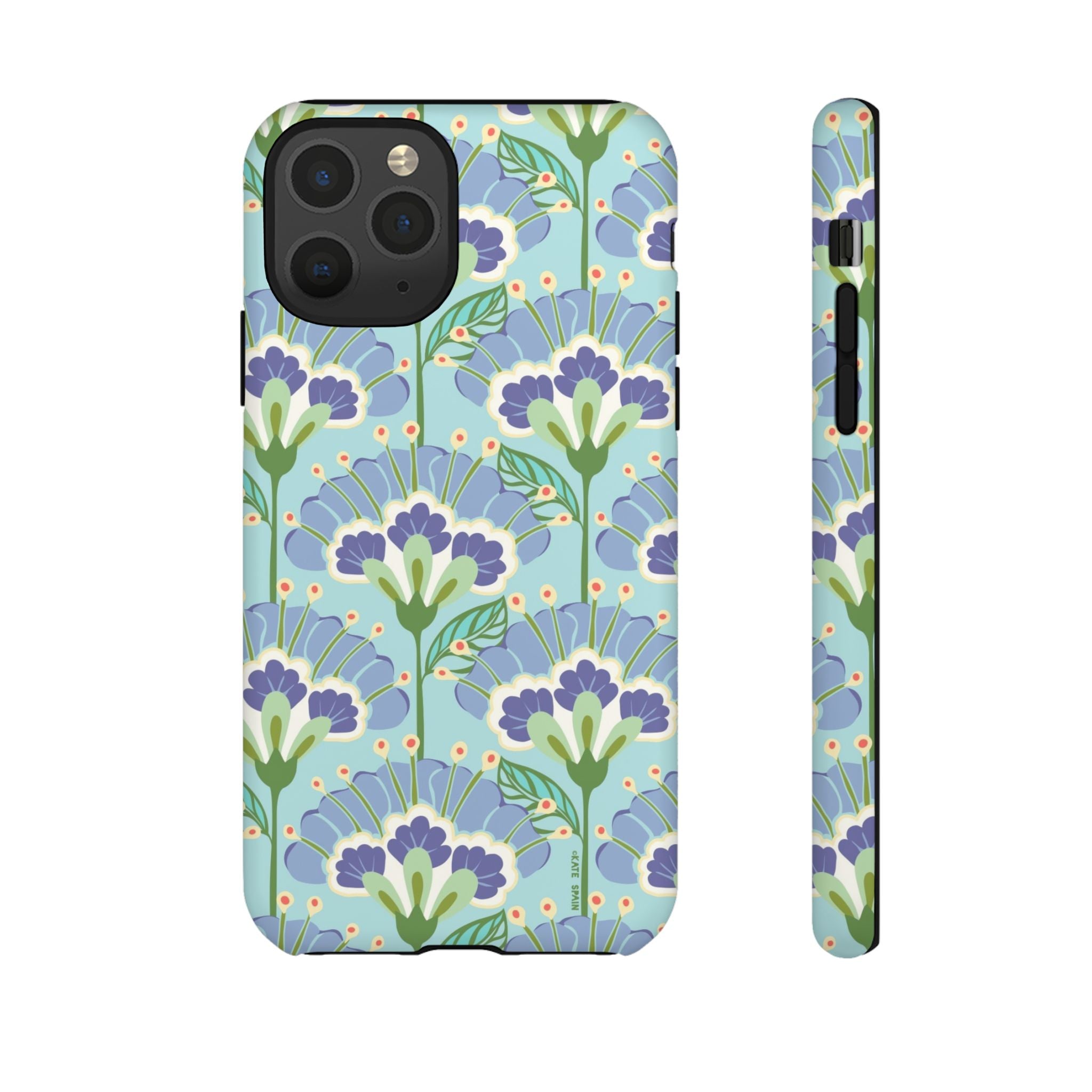 Lantern Flower Tough iPhone 11 Pro Case – Matte | aqua, periwinkle, green botanical lantern floral print