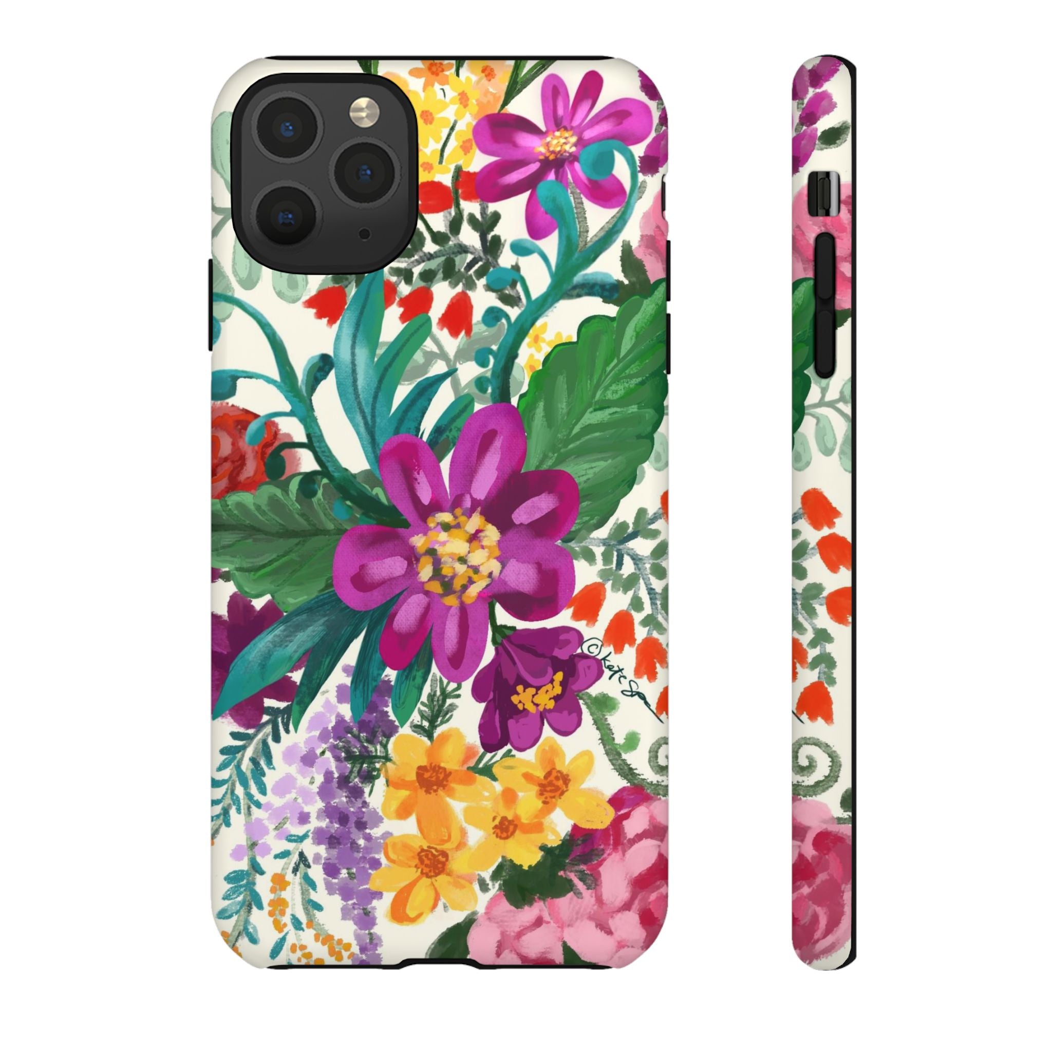 Posy Tough iPhone 11 Pro Max Case – Matte | cream, magenta, coral botanical floral print
