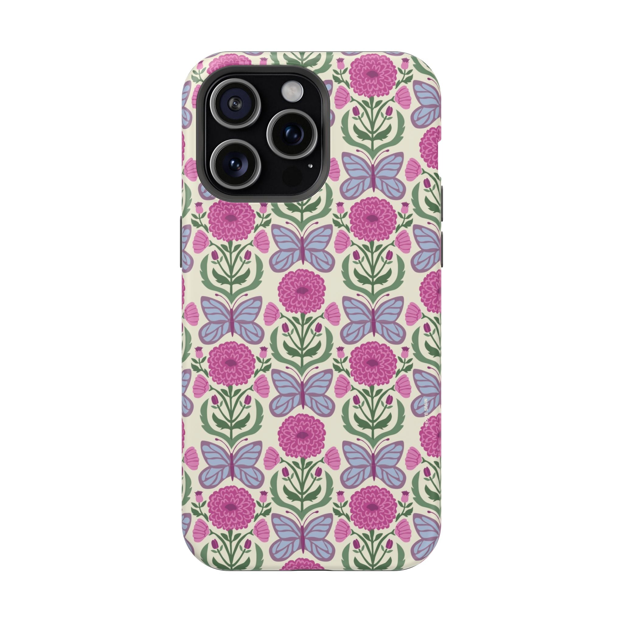Butterfly MagSafe iPhone Pro Max 15 Case – Matte | cream, magenta, periwinkle butterfly floral print