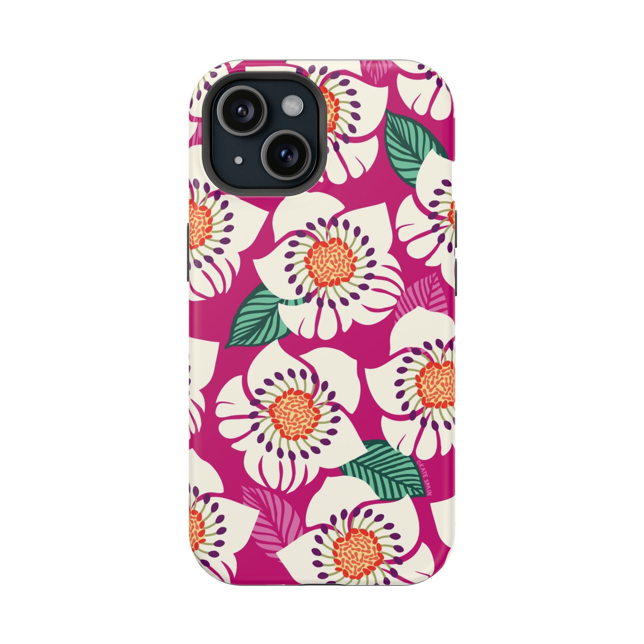 Panache Rose MagSafe iPhone 15 Case – Matte | berry, cream white, peach anemone floral print