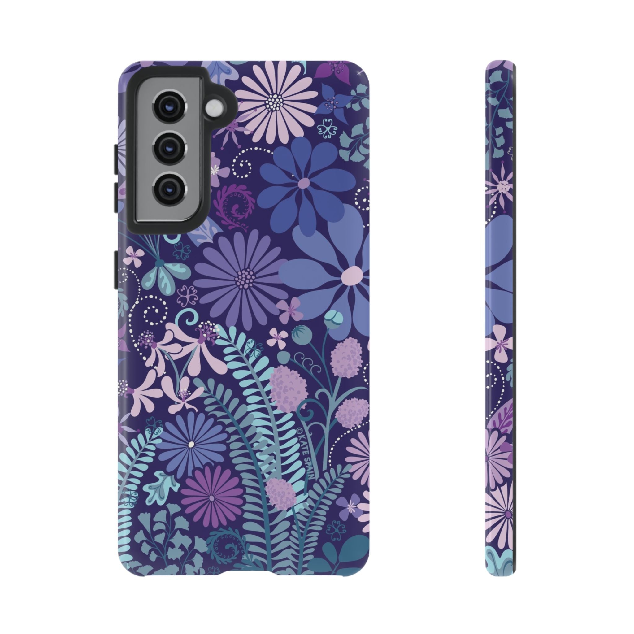 Luxury Terrain Samsung Galaxy S21  Case – Glossy | navy, purple, aqua botanical woodland floral print